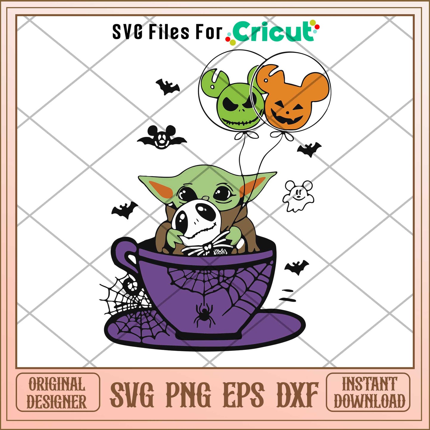 Halloween Baby Yoda In Cup Balloon svg, The Mandalorian svg, digital download