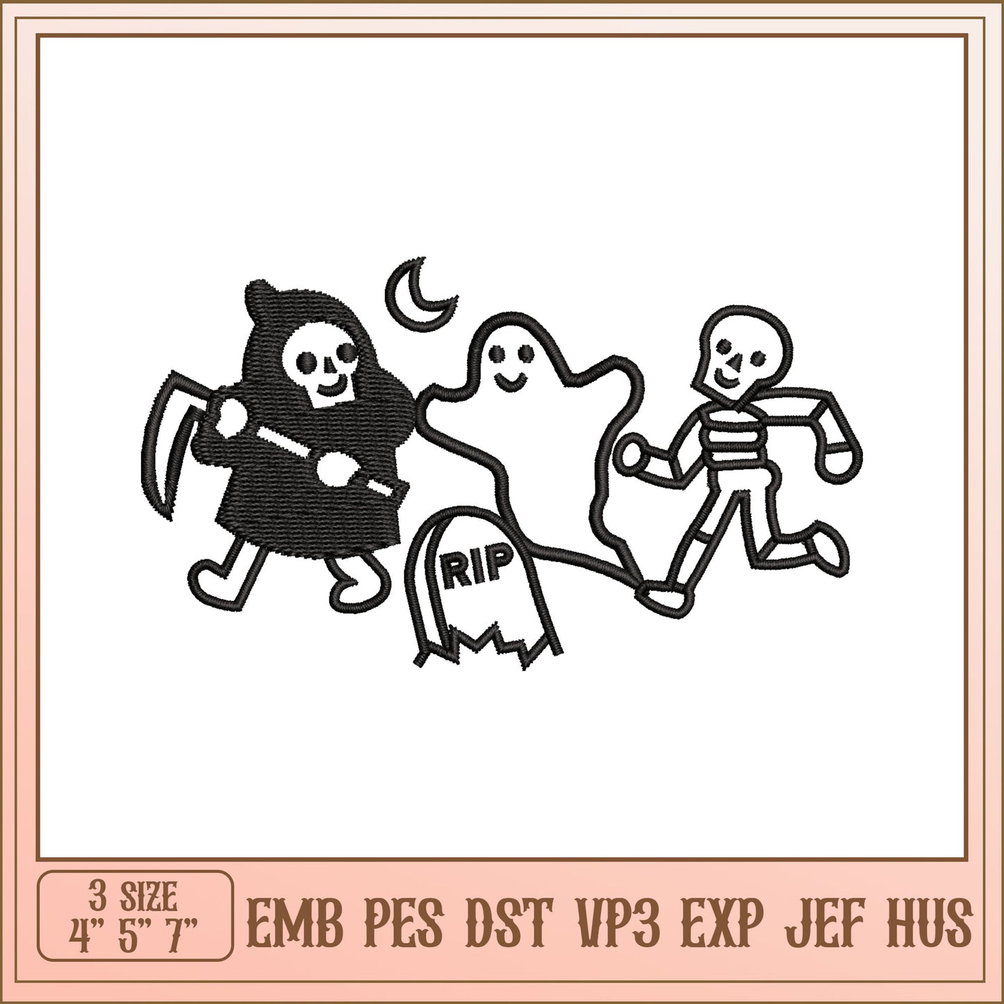 Halloween Embroidery Design Grim Reaper, Ghost, Skeleton