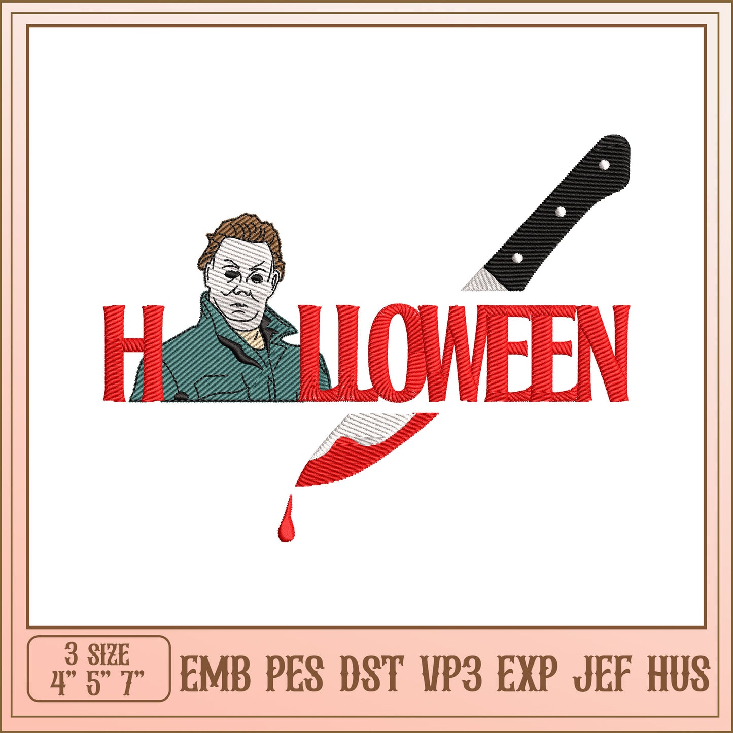 Halloween Embroidery Design Michael Myers Knife