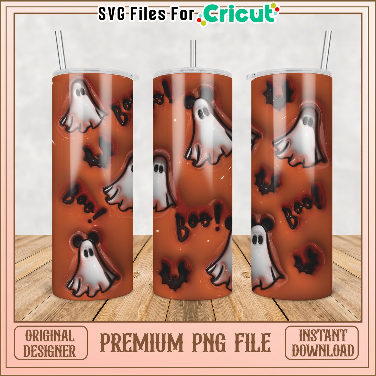 Halloween Ghost Tumbler Design PNG for Cricut Crafting Projects