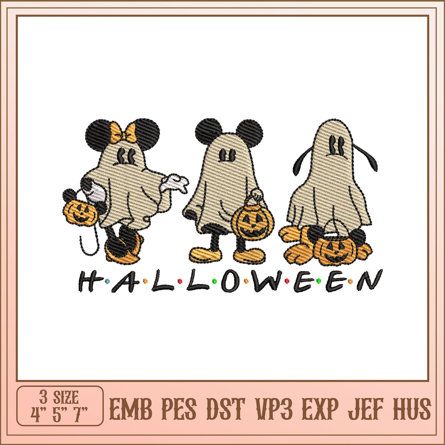 Halloween Mickey Mouse Ghost Embroidery Design