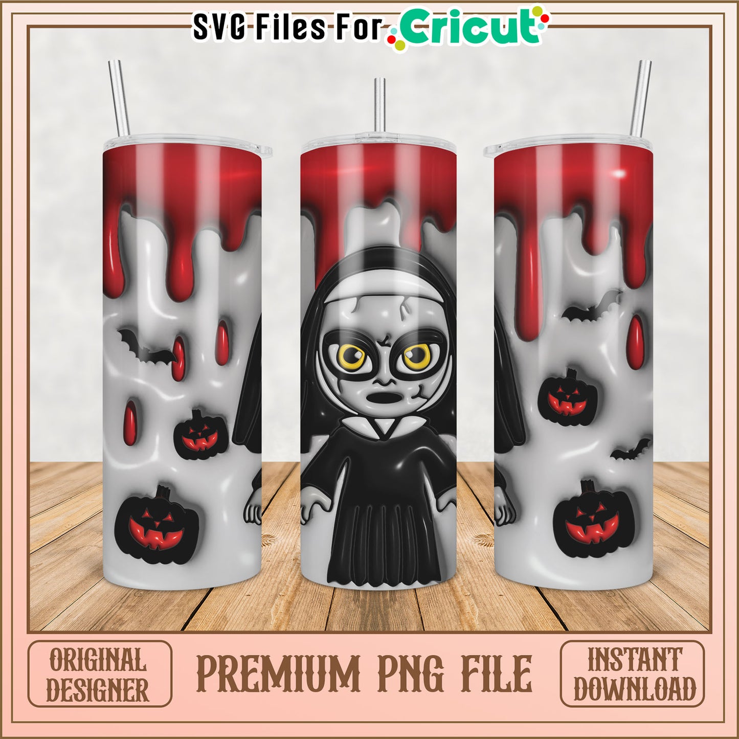 Halloween Nun Tumbler PNG Design