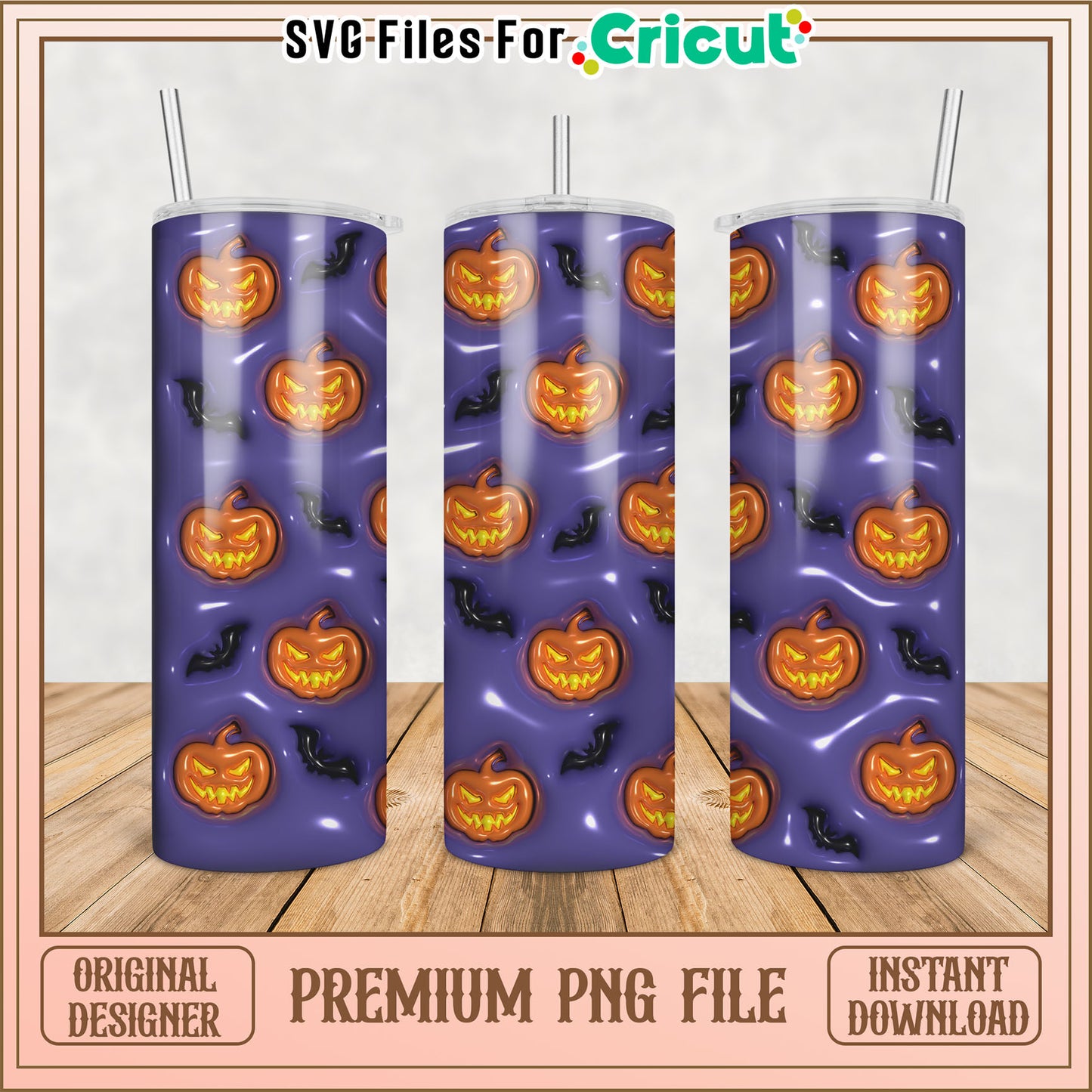 Halloween Pumpkin Bat Tumbler PNG