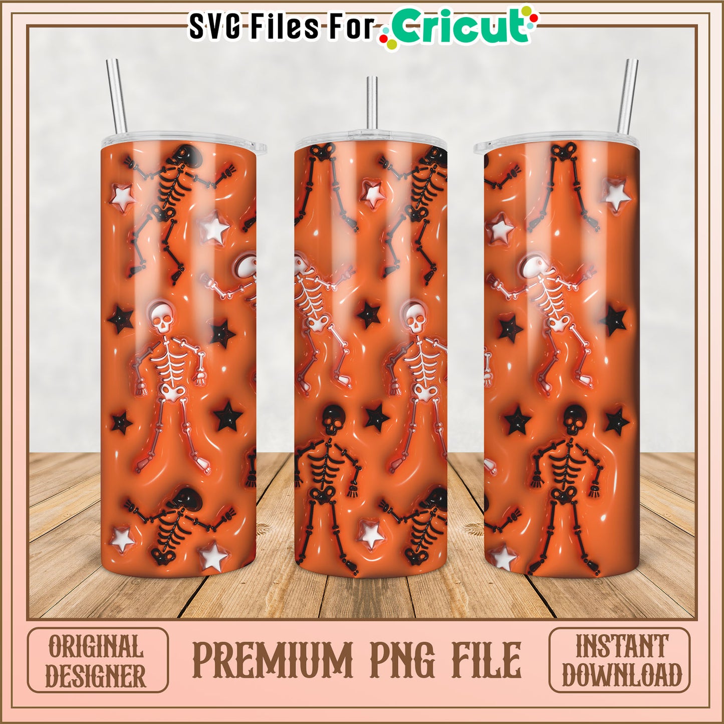 Halloween Skeleton Tumbler PNG Design for Cricut Projects