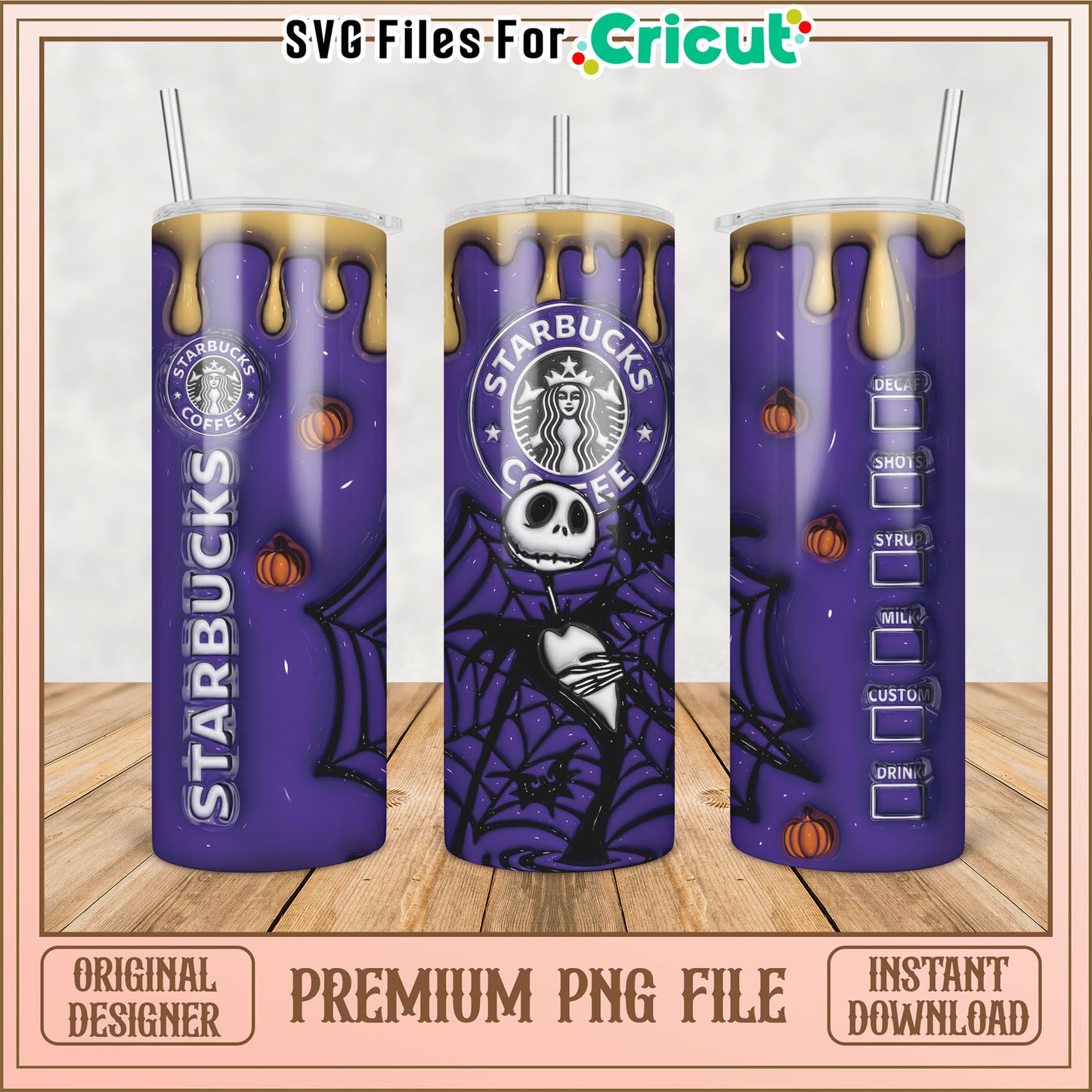 Halloween Starbucks Tumbler Design Premium PNG Instant Download