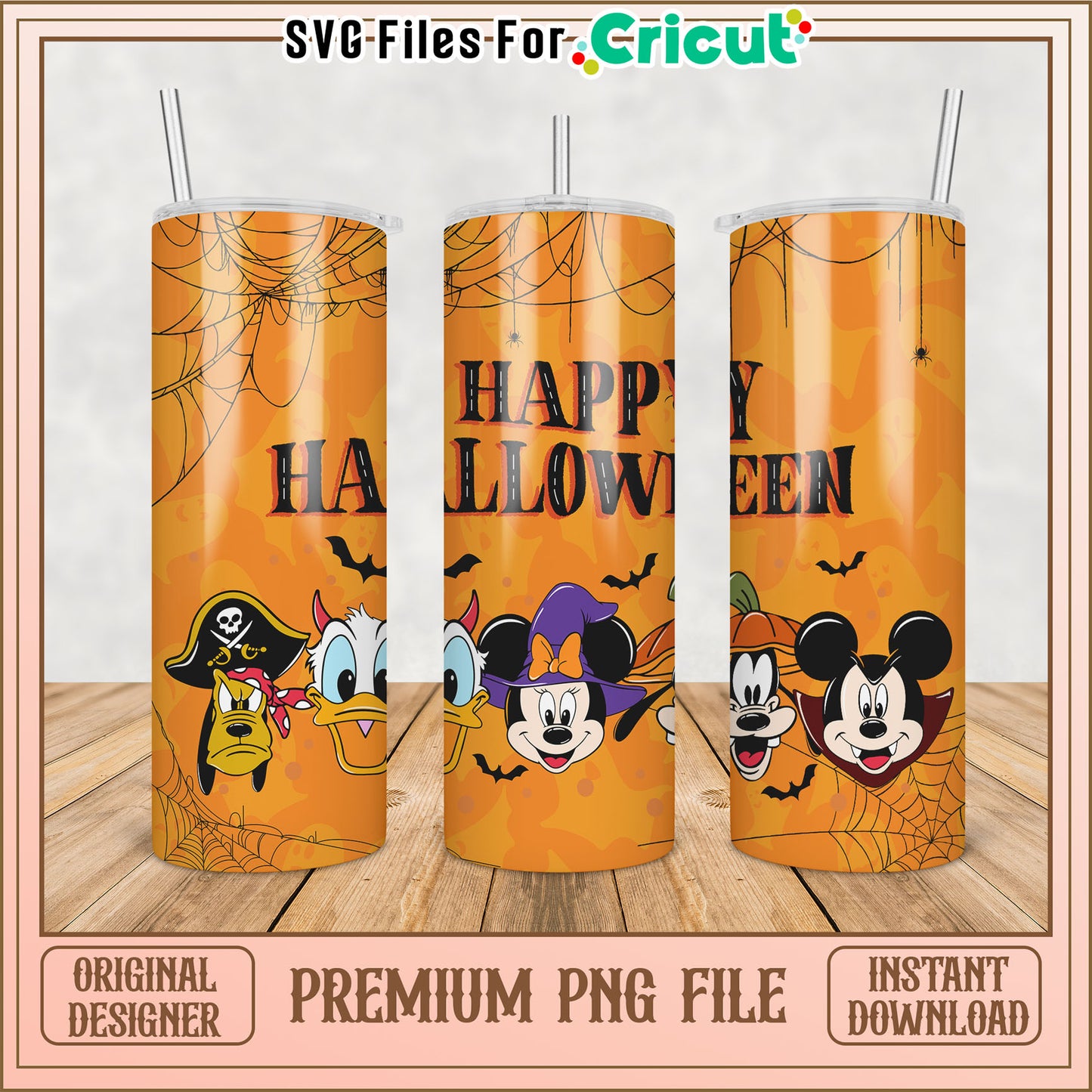 Halloween Tumbler Design with Mickey and Friends PNG Format