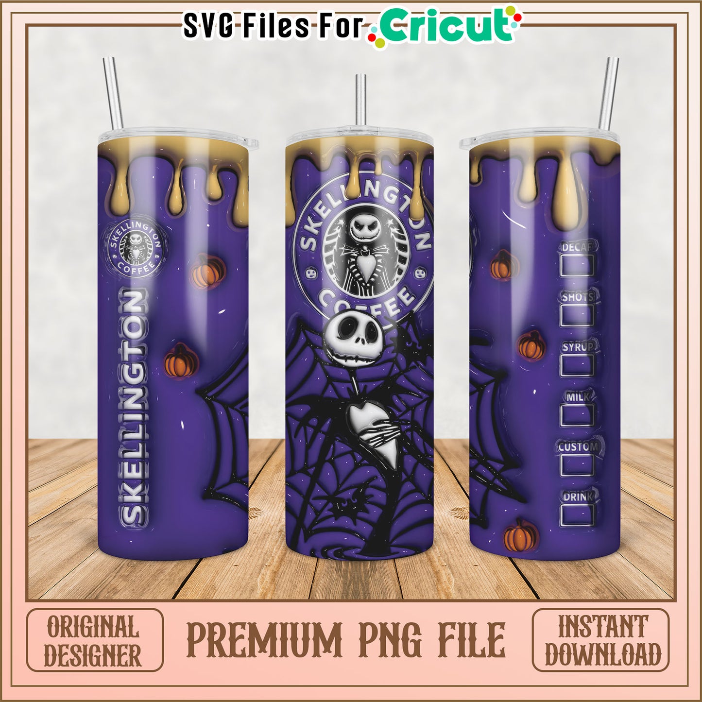 Halloween Tumbler PNG Jack Skellington Design