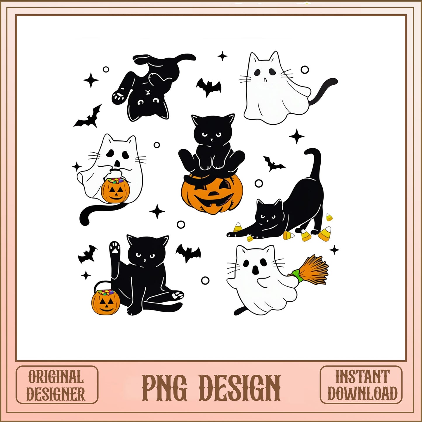 Halloween Black Cat PNG Bundle, Ghost Cat Halloween PNG, Spooky Cat PNG