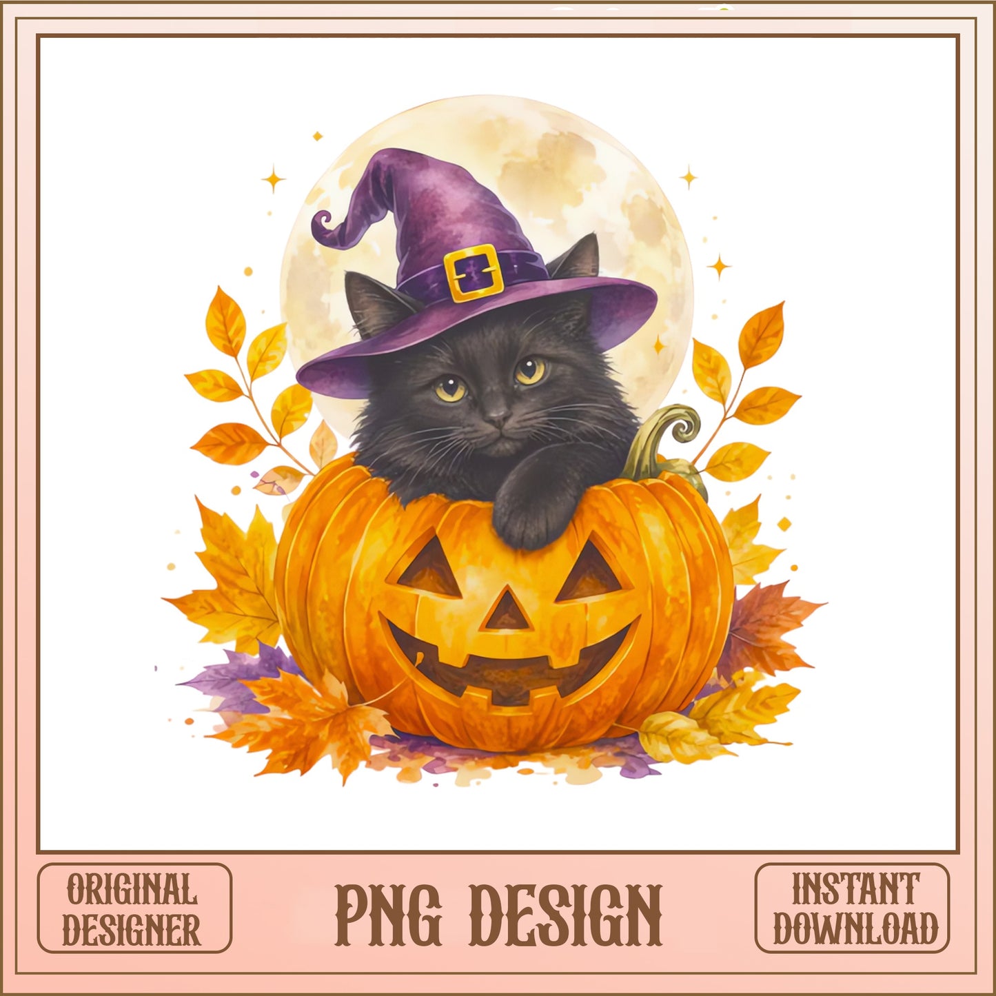 Halloween Black Cat Witch Pumpkin PNG, Fall Cat PNG, Halloween PNG