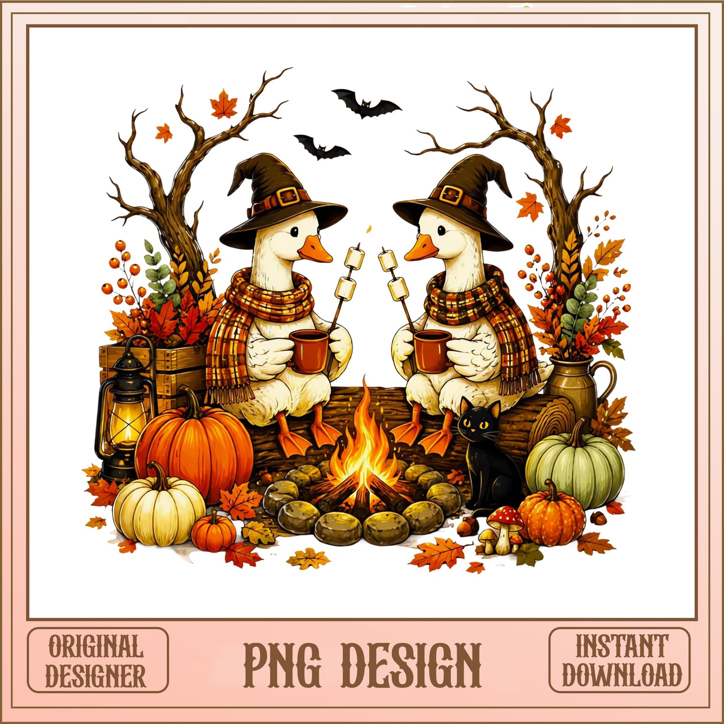 Halloween Duck Witch Campfire PNG, Fall Autumn Duck PNG, Halloween PNG