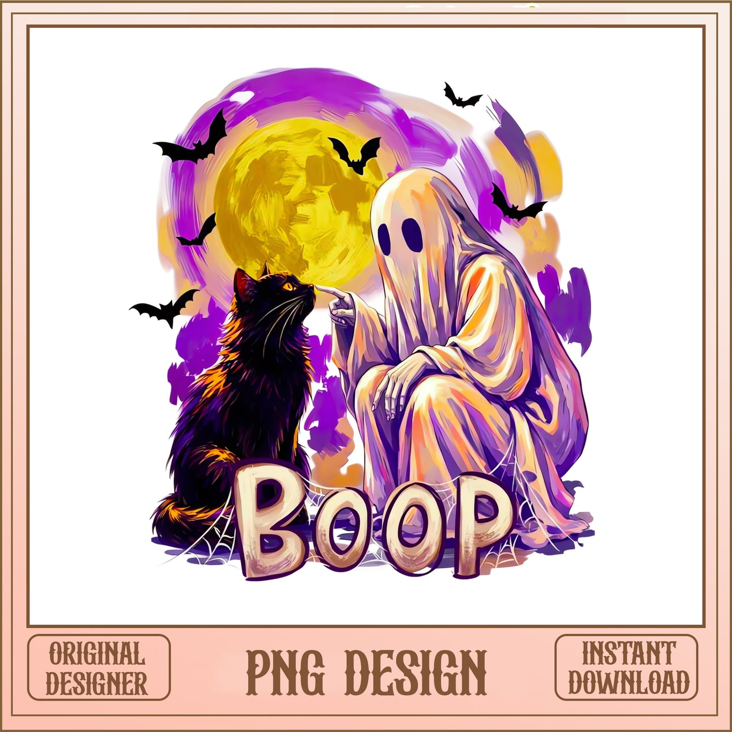 Halloween Ghost Boop Black Cat PNG, Spooky Season PNG, Halloween PNG