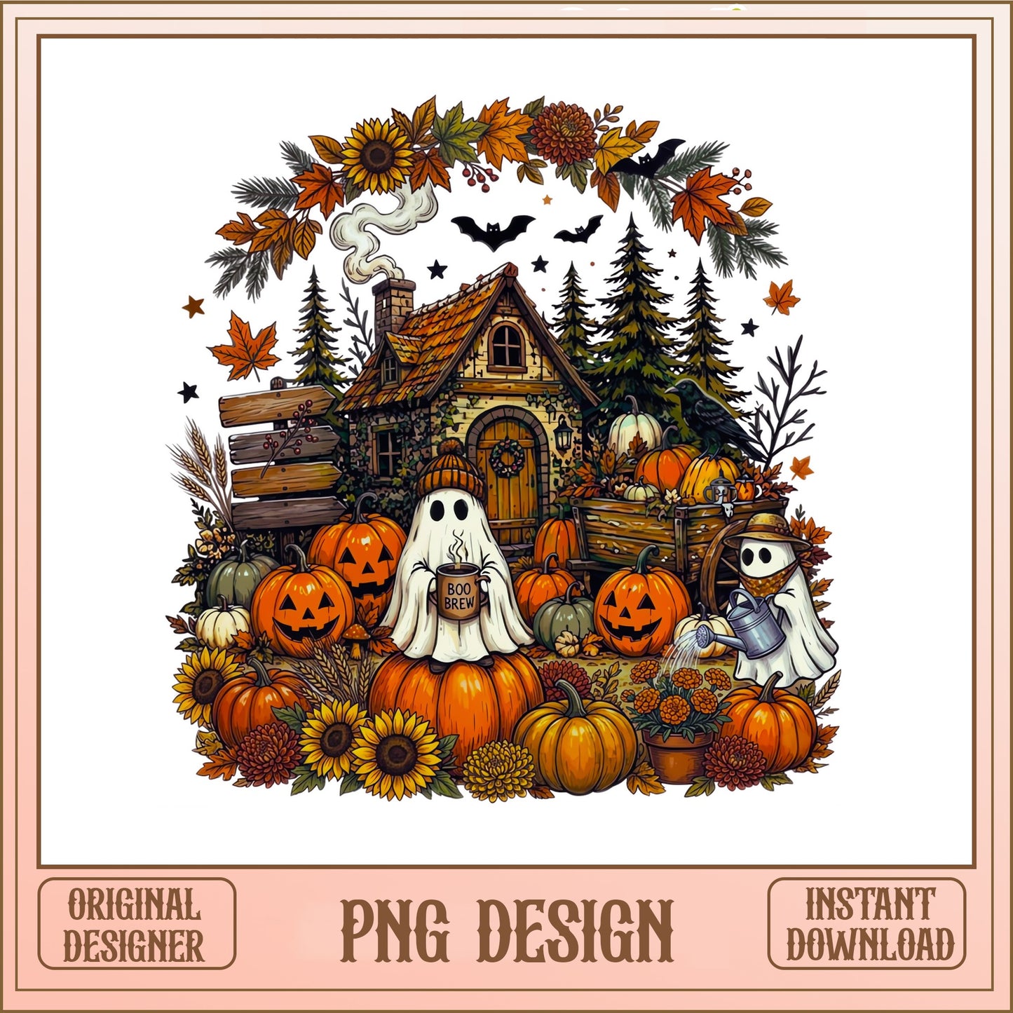 Halloween Ghost Pumpkin Patch PNG, Boo Brew Fall PNG, Autumn PNG