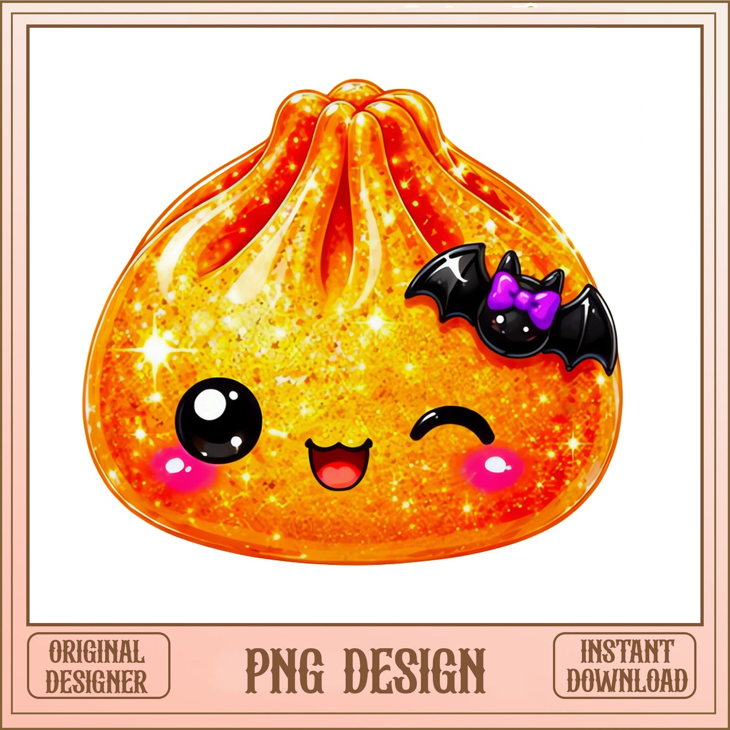 Halloween Glitter Dumpling PNG, Kawaii Bat Clipart PNG, Cute Dumpling PNG