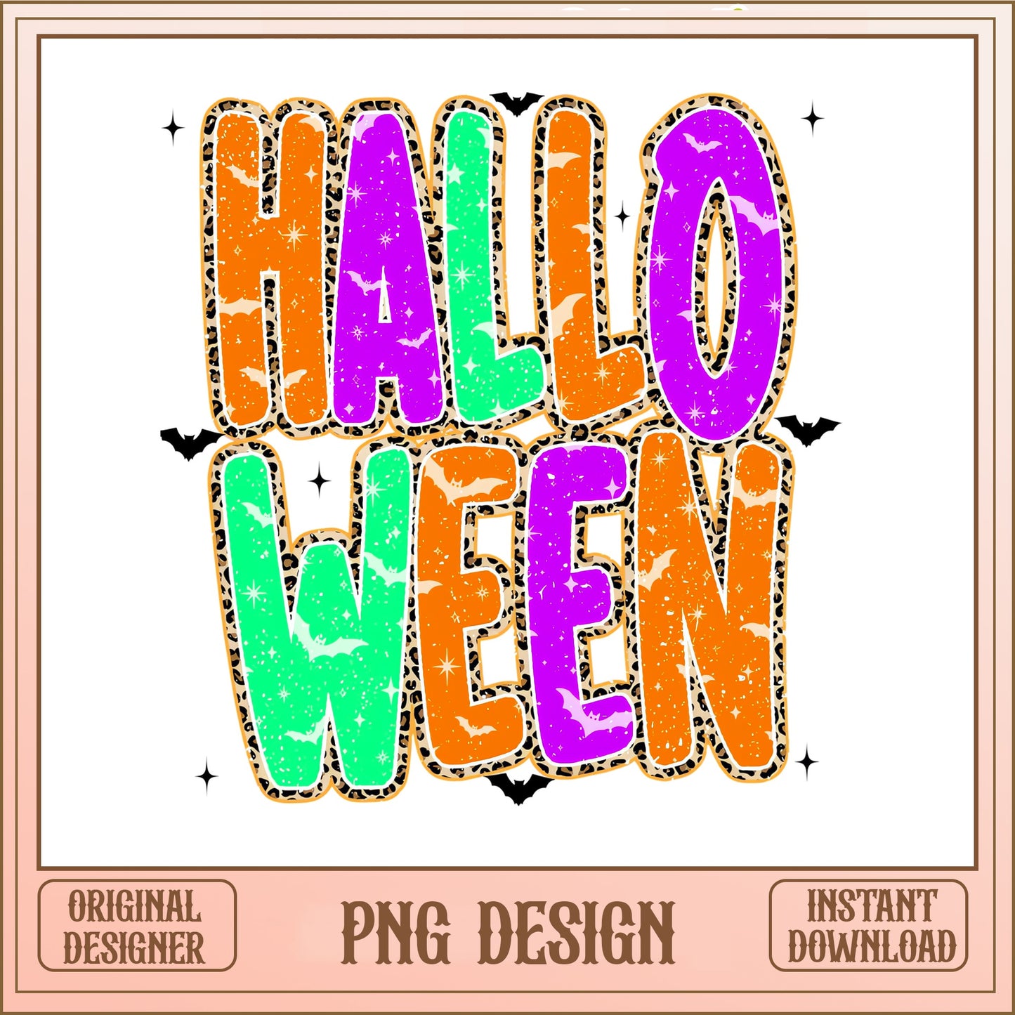 Halloween Leopard PNG, Retro Halloween Sublimation, Bat PNG