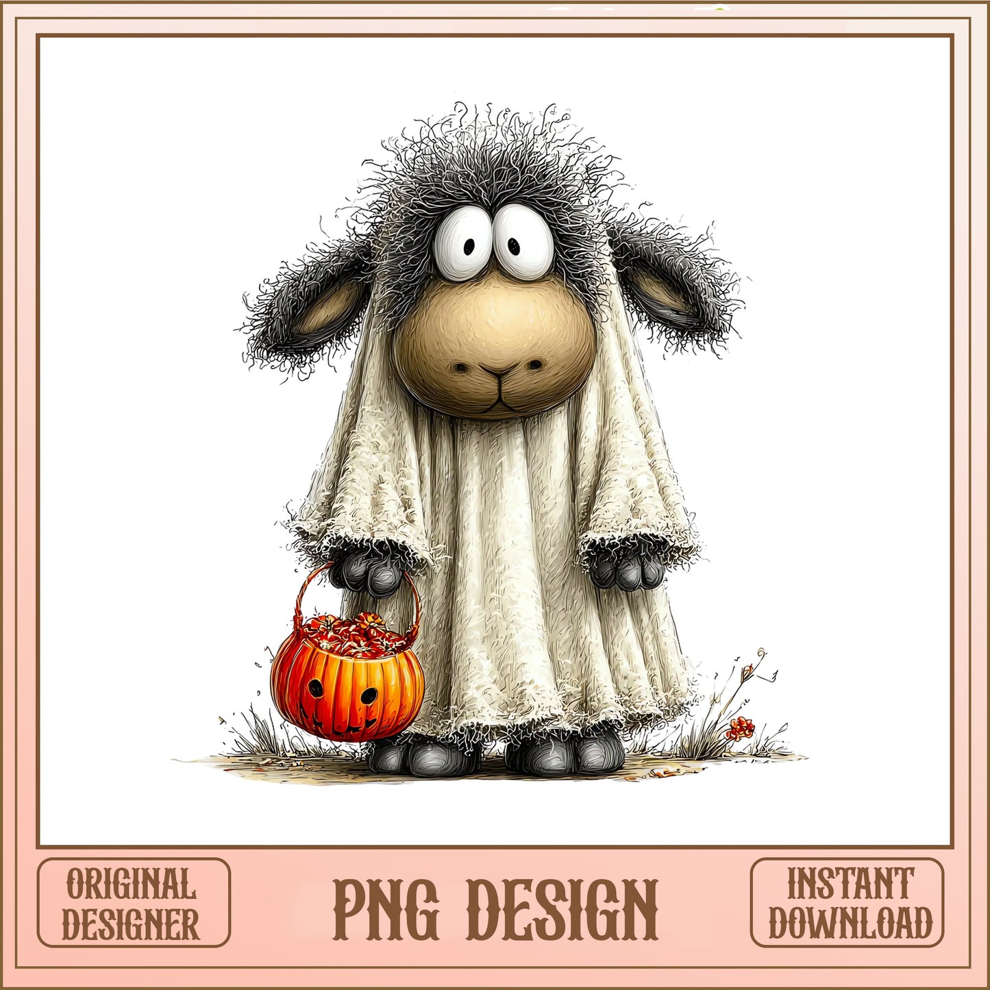 Halloween Sheep Ghost PNG, Cute Sheep Trick Or Treat PNG, Fall PNG