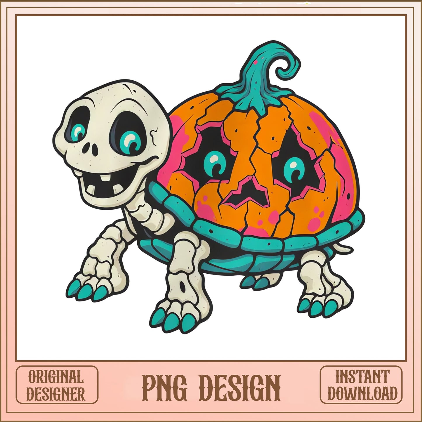 Halloween Skeleton Turtle Pumpkin PNG, Spooky Turtle PNG, Halloween PNG