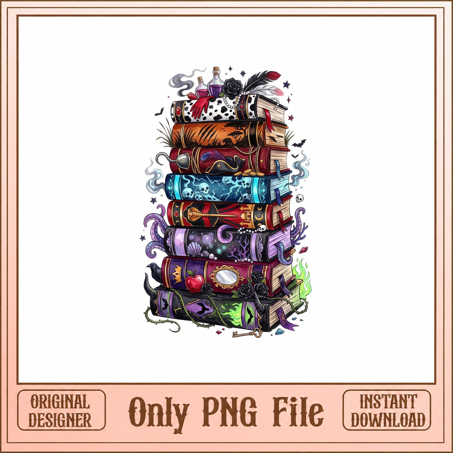 Halloween Spooky Book Stack PNG, Witchy Books Clipart, PNG File