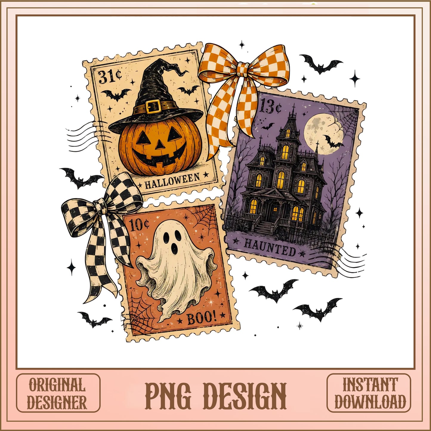 Halloween Vintage Stamp PNG, Retro Ghost Pumpkin PNG, Spooky Halloween PNG