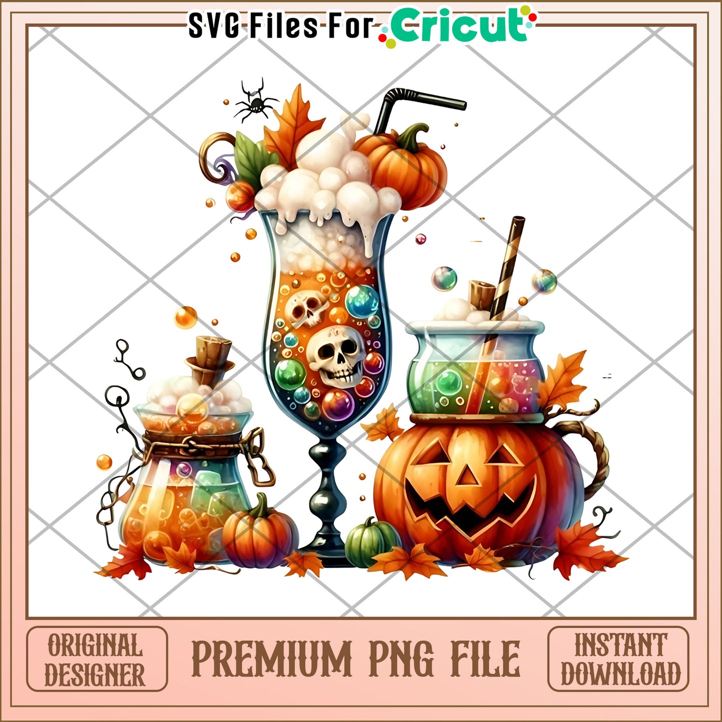 Halloween drinks png, autumn png, fall cute characters png