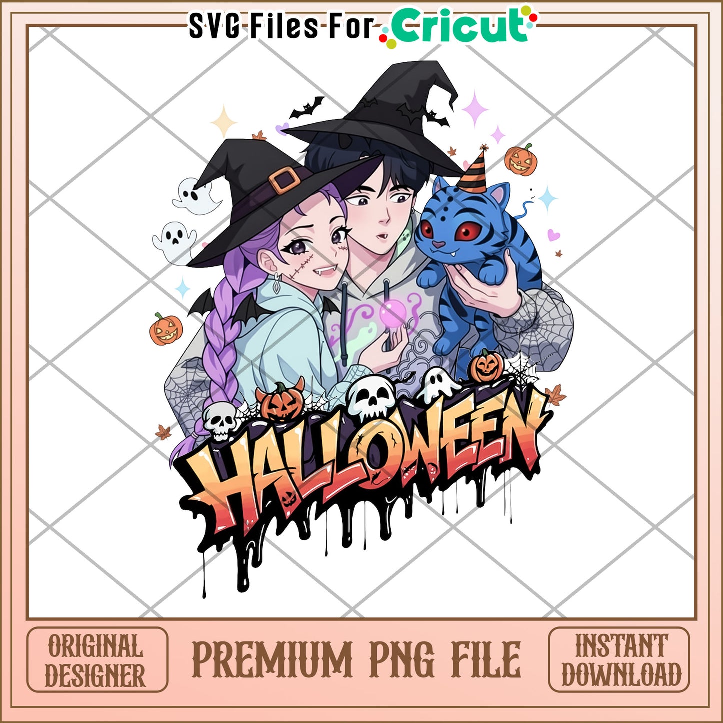 Halloween jinu and mira png, kpop cartoon png, halloween season png