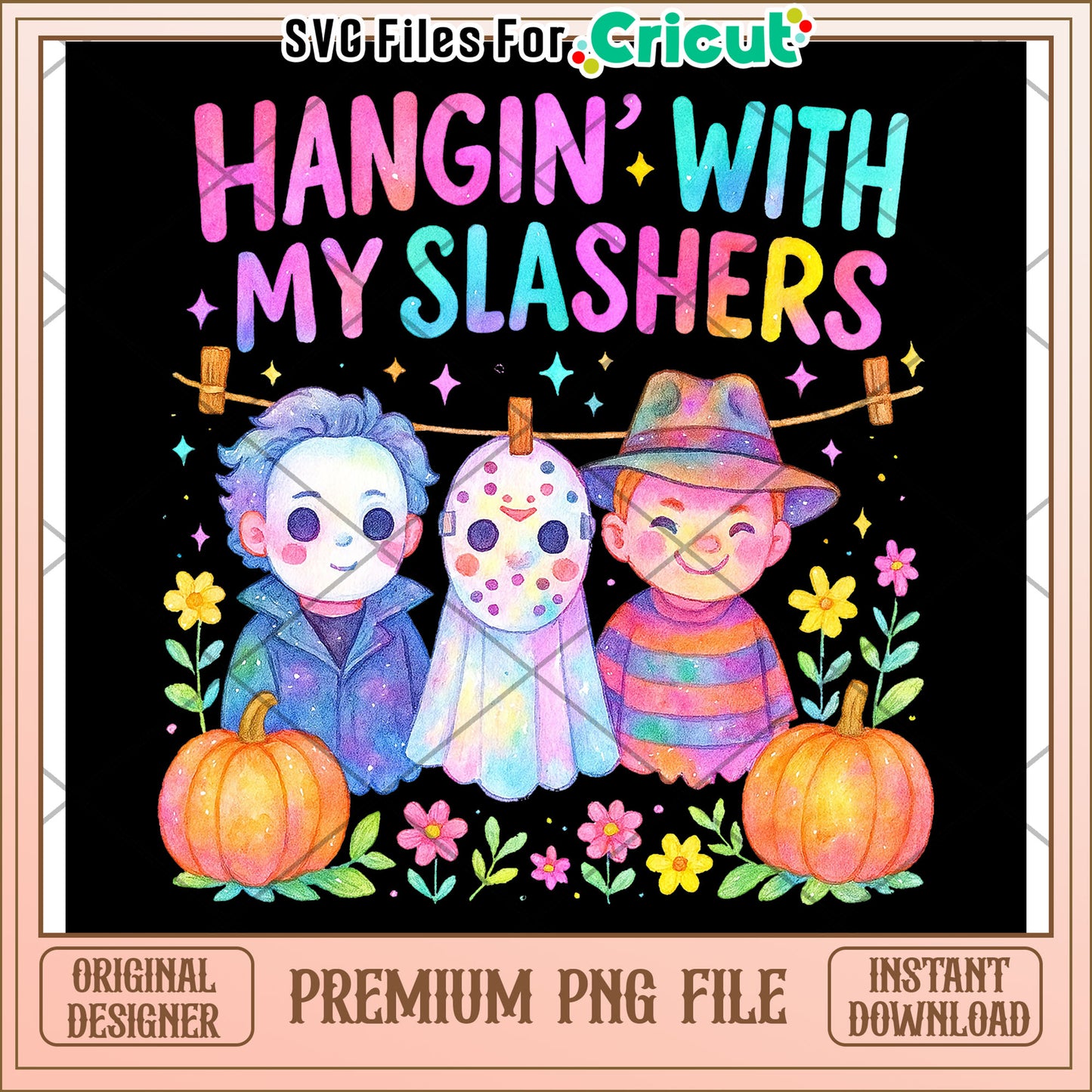 Hangin with my slashers neon png, halloween time png, halloween decor png
