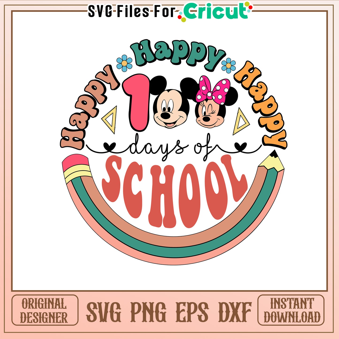 Happy 100th days of school svg, school crush svg, Mickey Minnie svg