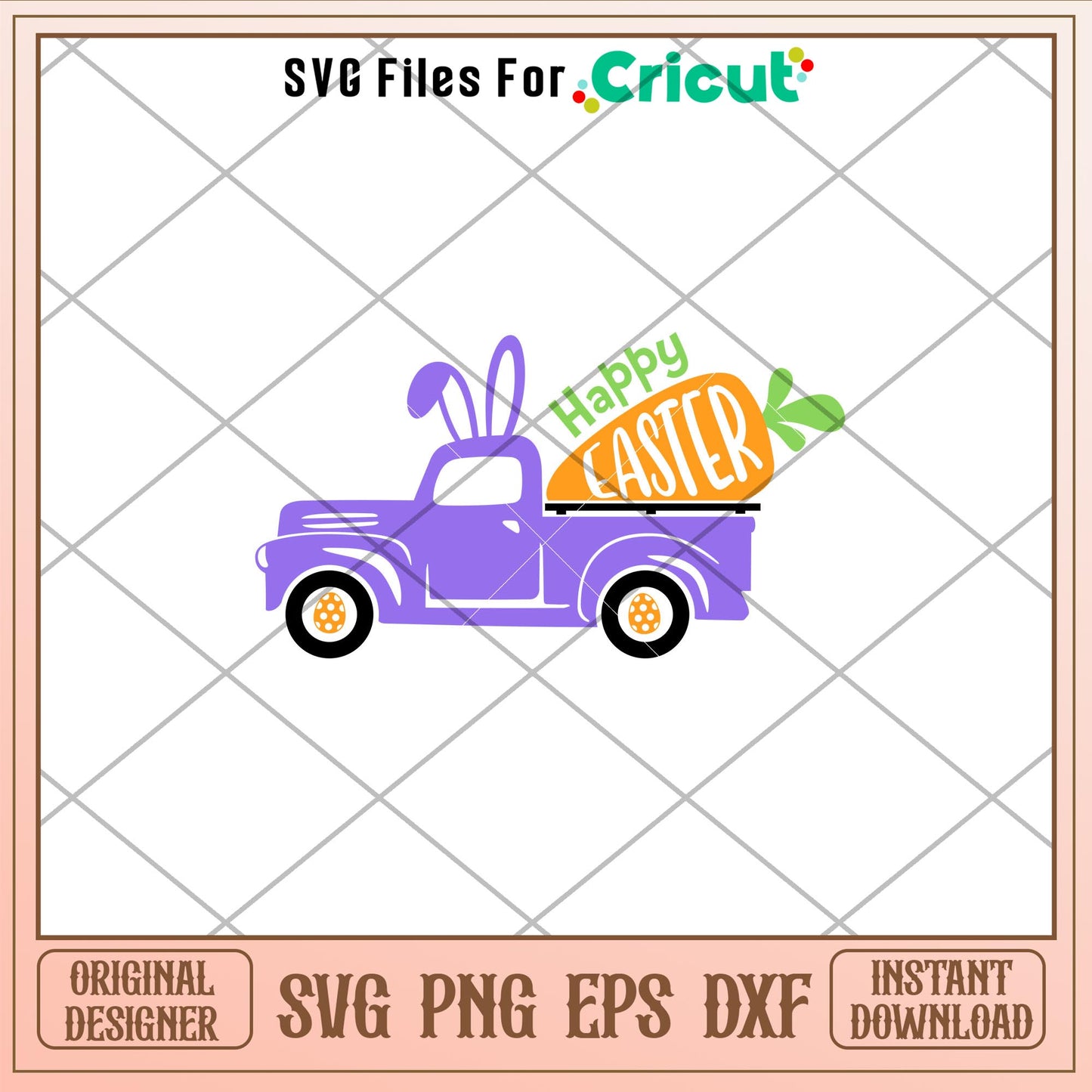 Happy Easter Truck with Carrot, Happy Easter Truck with Carrot Svg
