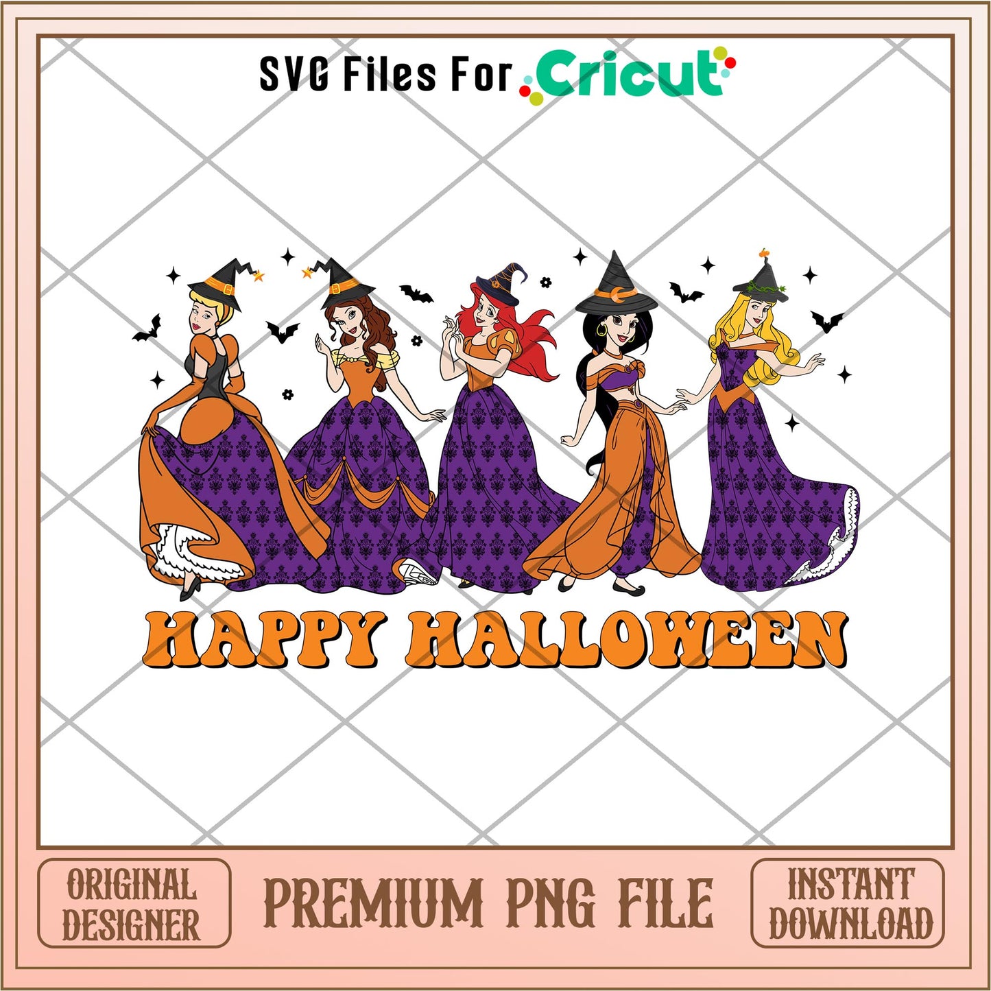 Happy Halloween png, Disney princess name png, digital download