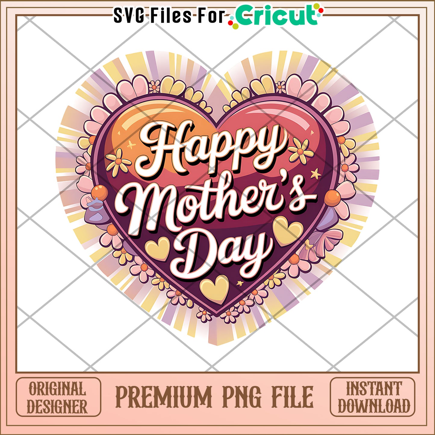 Happy Mothers Day PNG Floral Heart Design