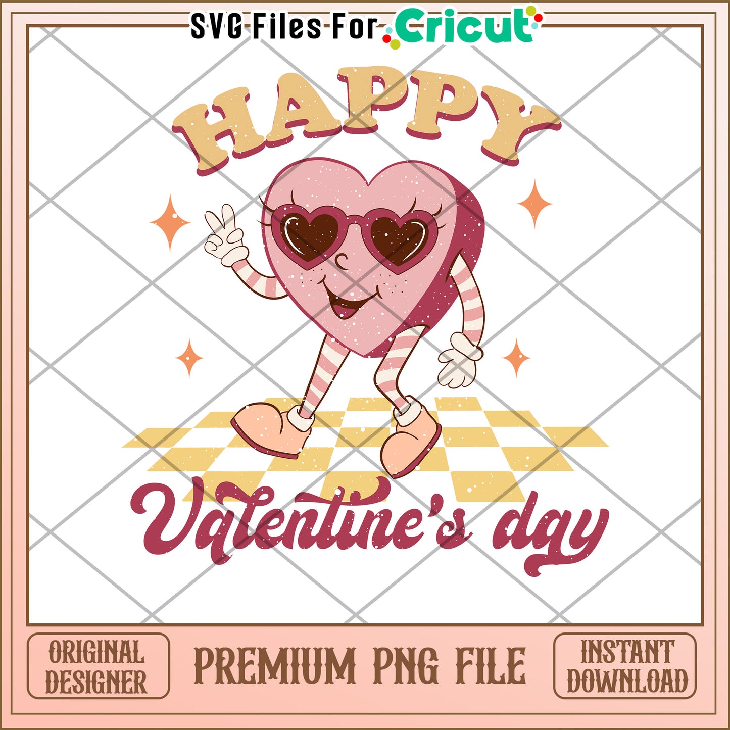 Happy Valentines Day PNG Retro Heart