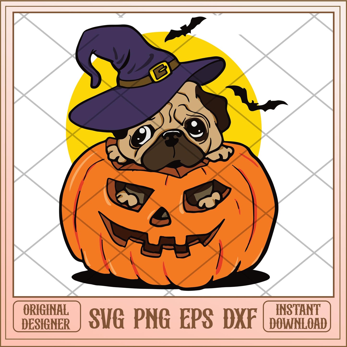 Happy halloween Dog pug pumpkin svg, halloween characters svg, digital download