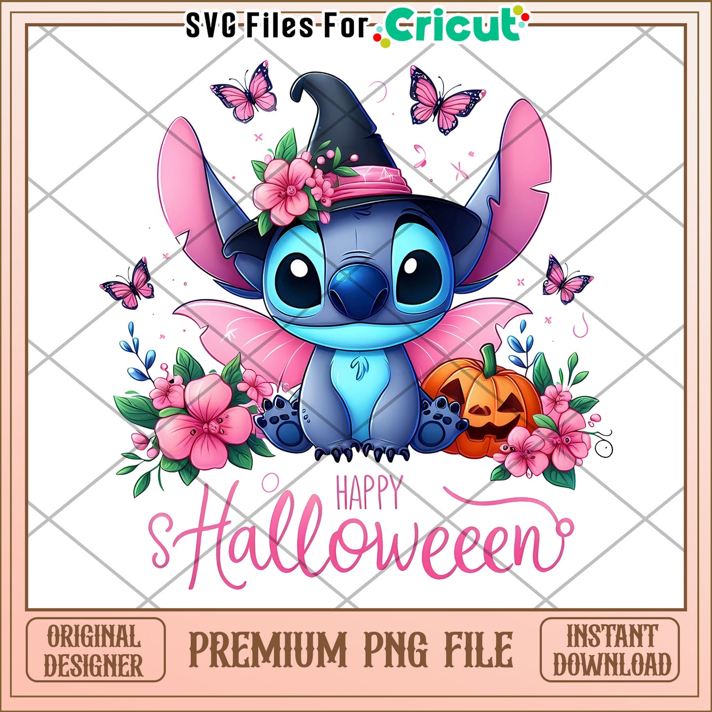 Happy halloween cute stitch png, spirit halloween png, funny stitch png