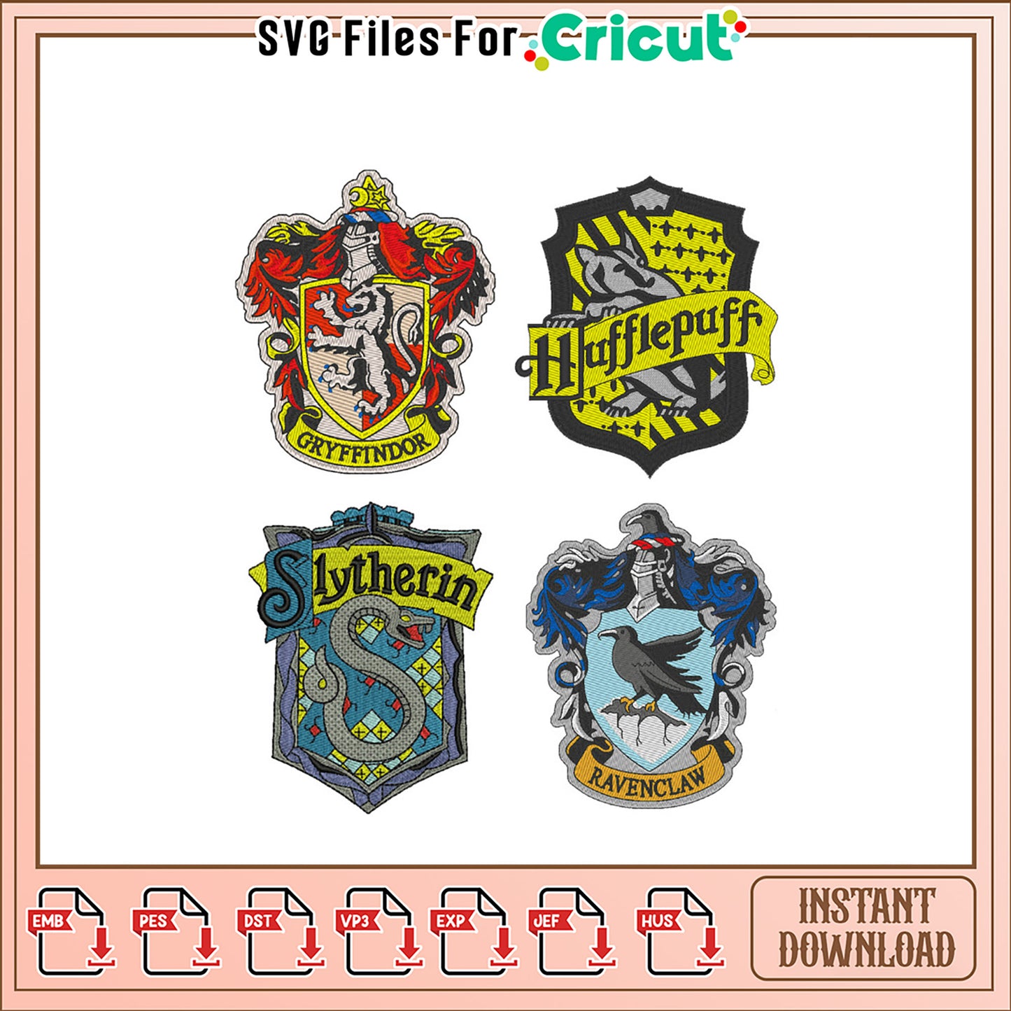 Harry Potter House Crest Embroidery Design Set Download