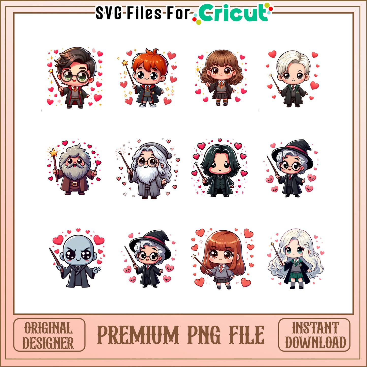 Harry potter chibi love bundle png, harry potter valentines png