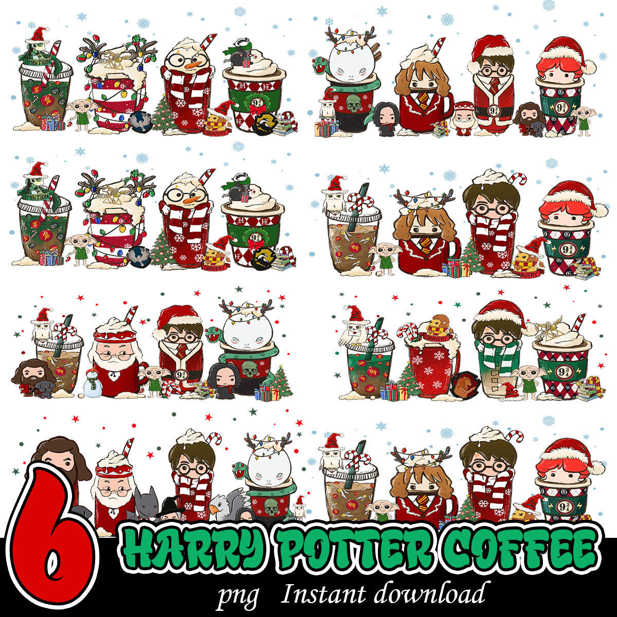 Harry Potter coffee bundle png, Christmas Harry Potter bundle