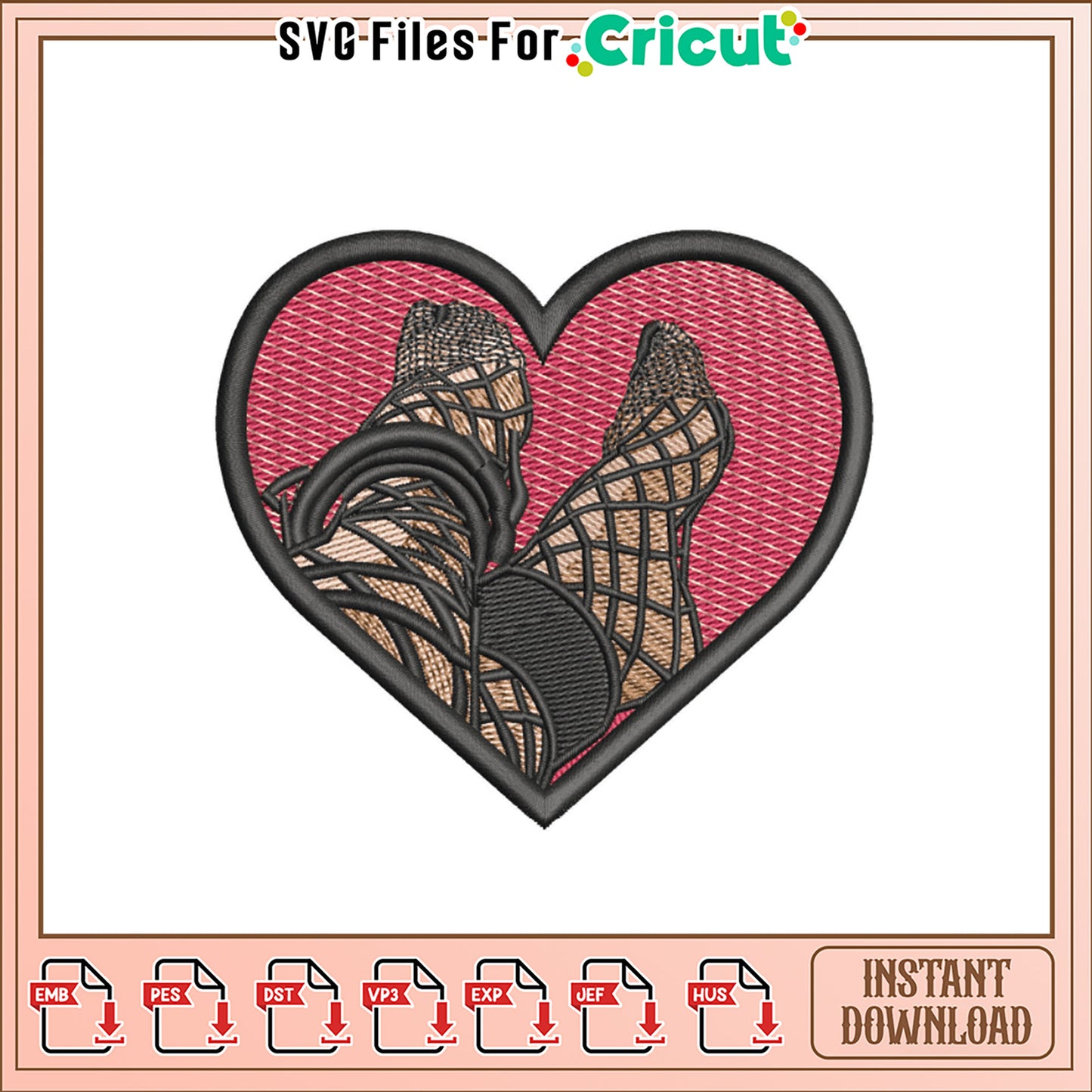 Heart Legs Embroidery Design Instant Download