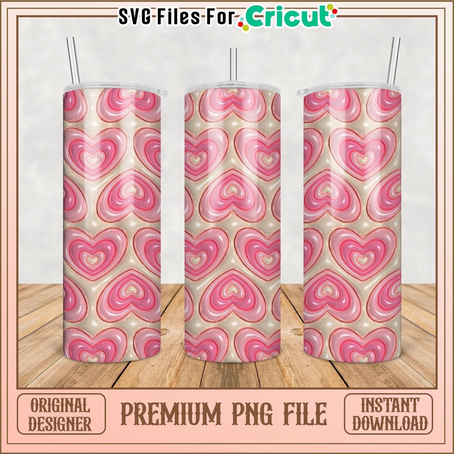Heart Pattern Tumbler PNG File for Cricut Crafts and DIY Projects