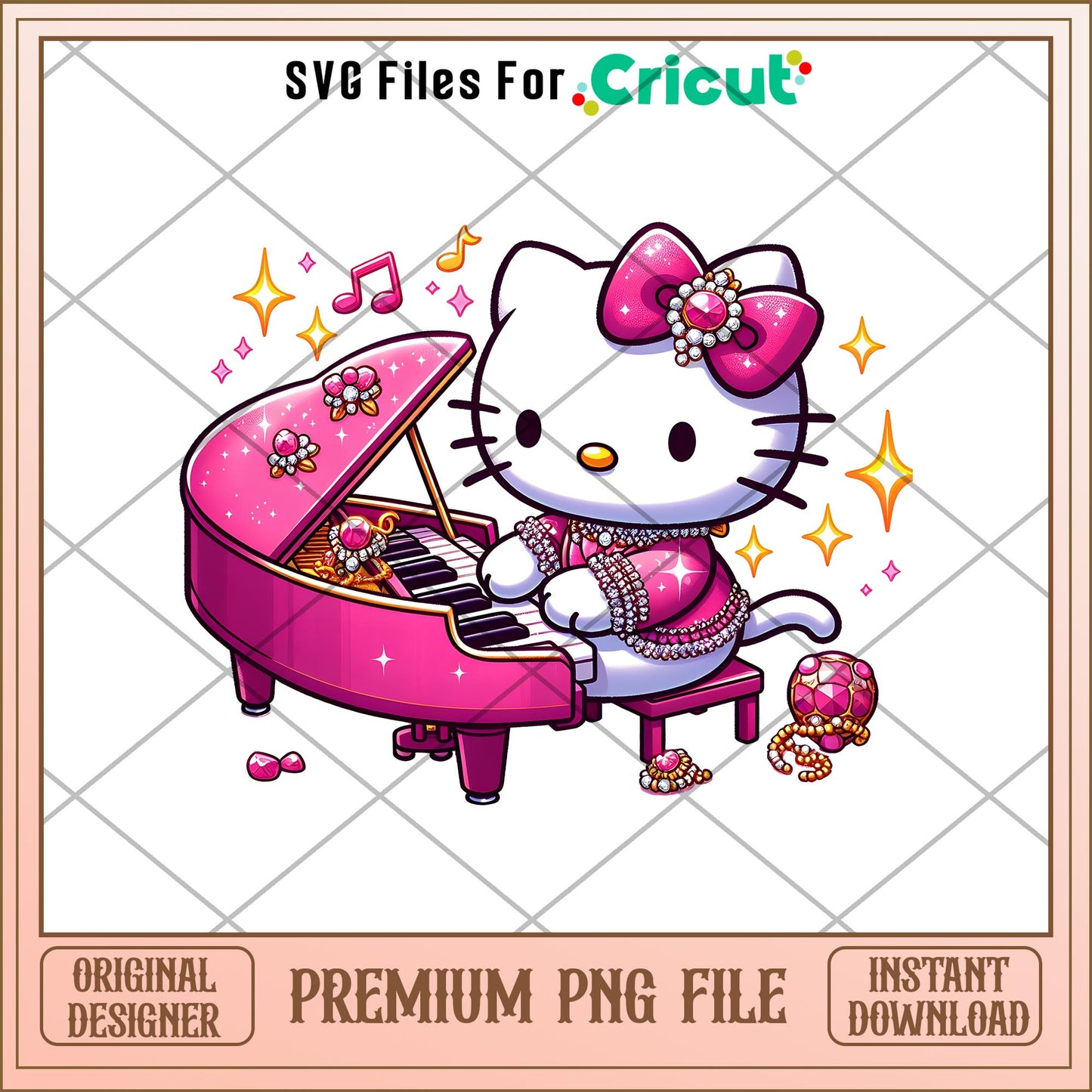 Hello Kitty Blink Pink piano design png, Hello Kitty png, digital download