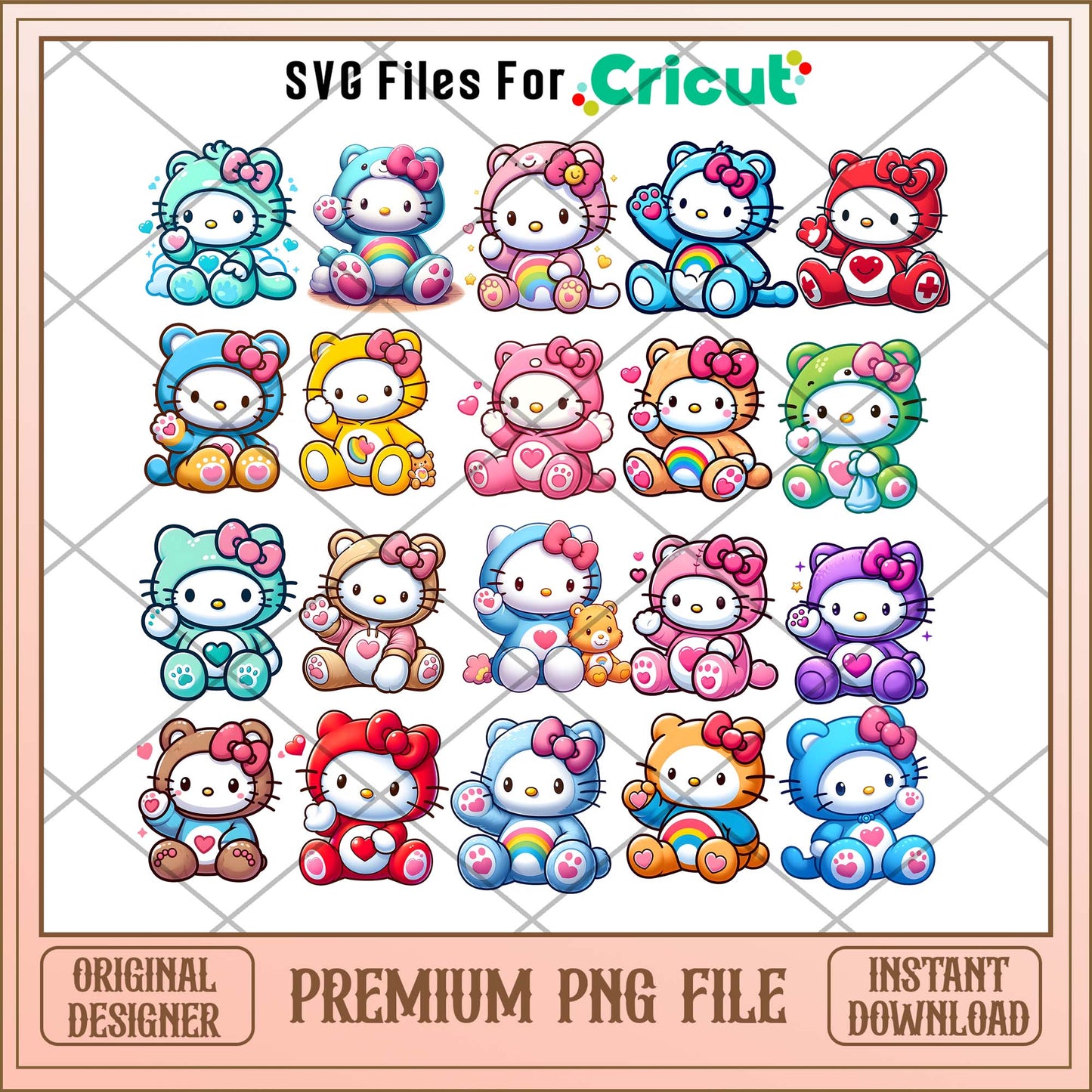 Hello Kitty Care Bear png bundle, Hello Kitty chibi bundle