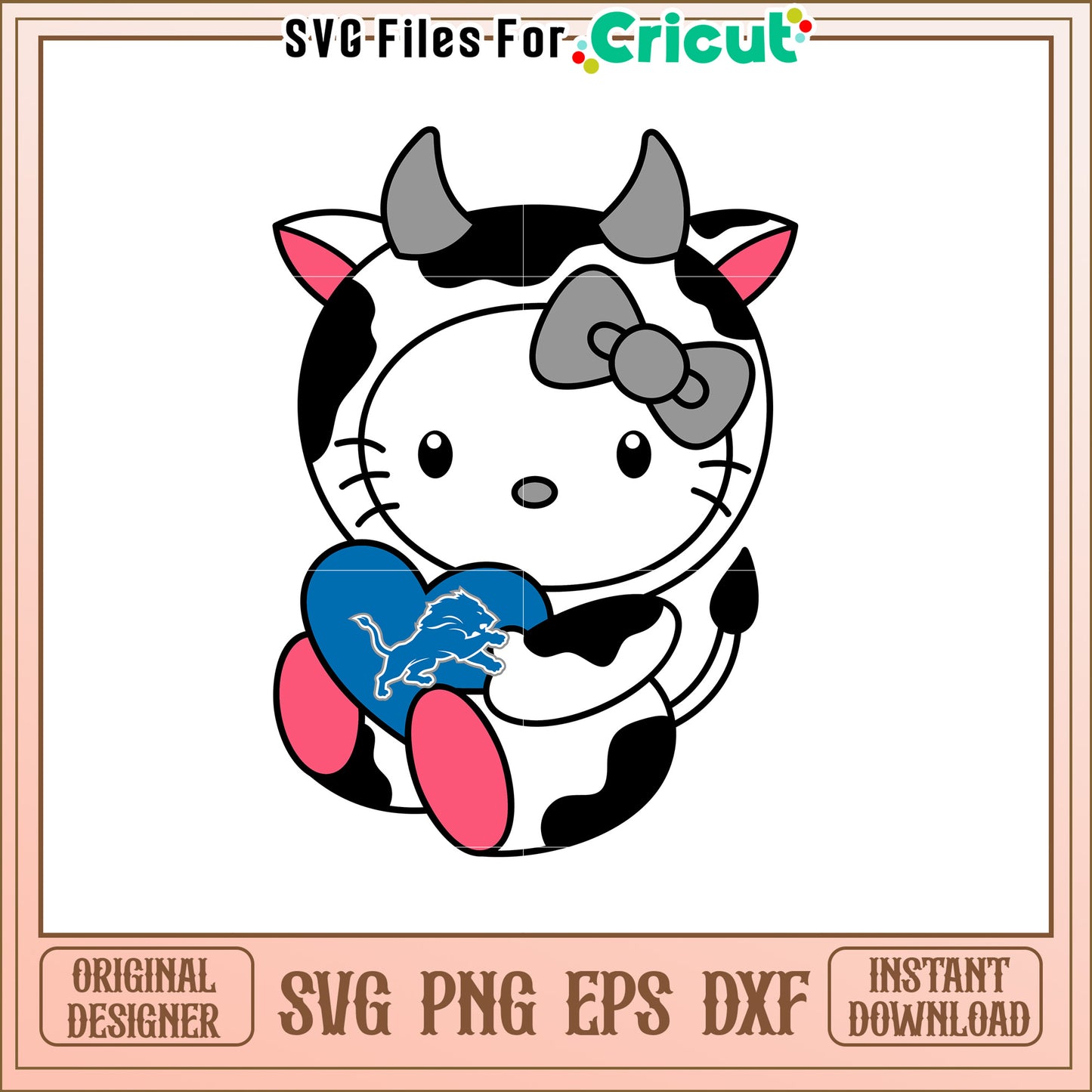 Hello Kitty Cow Detroit Lions SVG