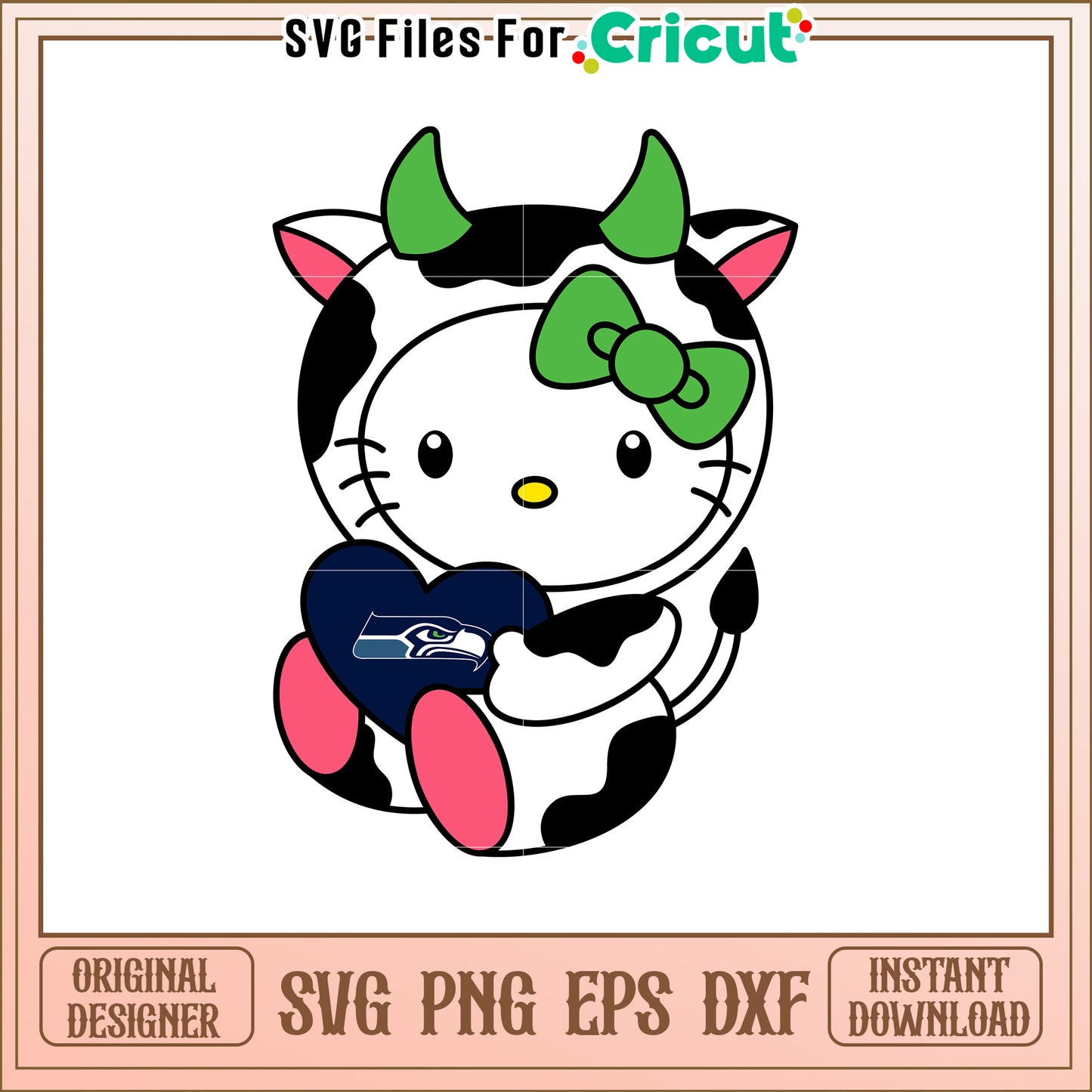 Hello Kitty Cow SVG Design for Seattle Seahawks Fans