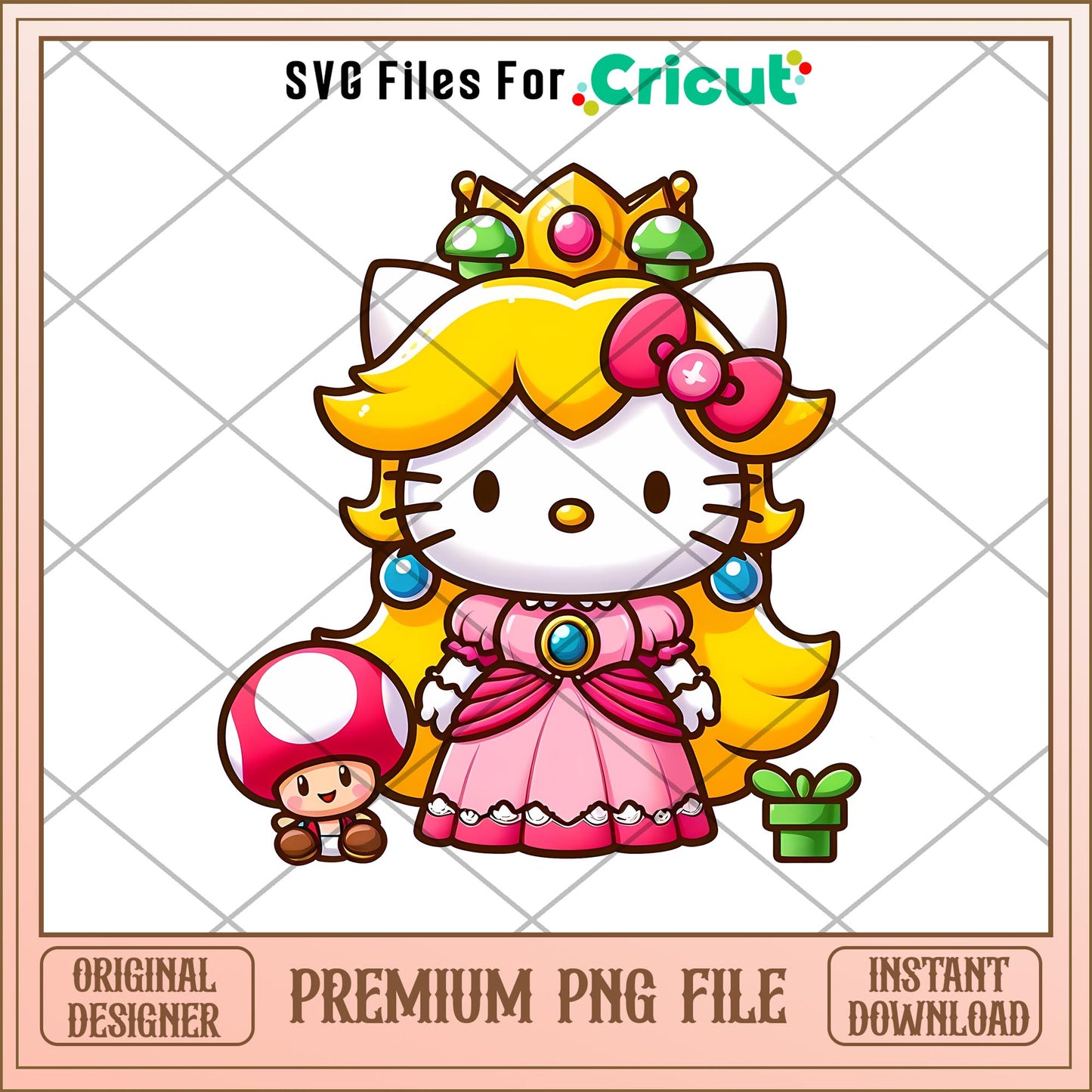 Hello Kitty Princess Peach png, Disney princess name svg, digital download