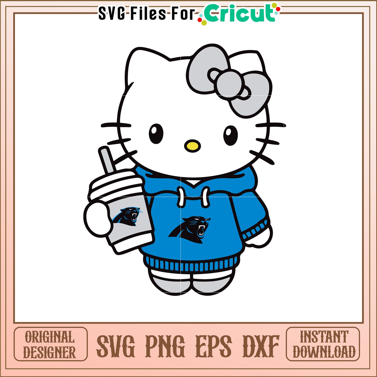 Hello Kitty SVG Design with Panther Hoodie and Drink