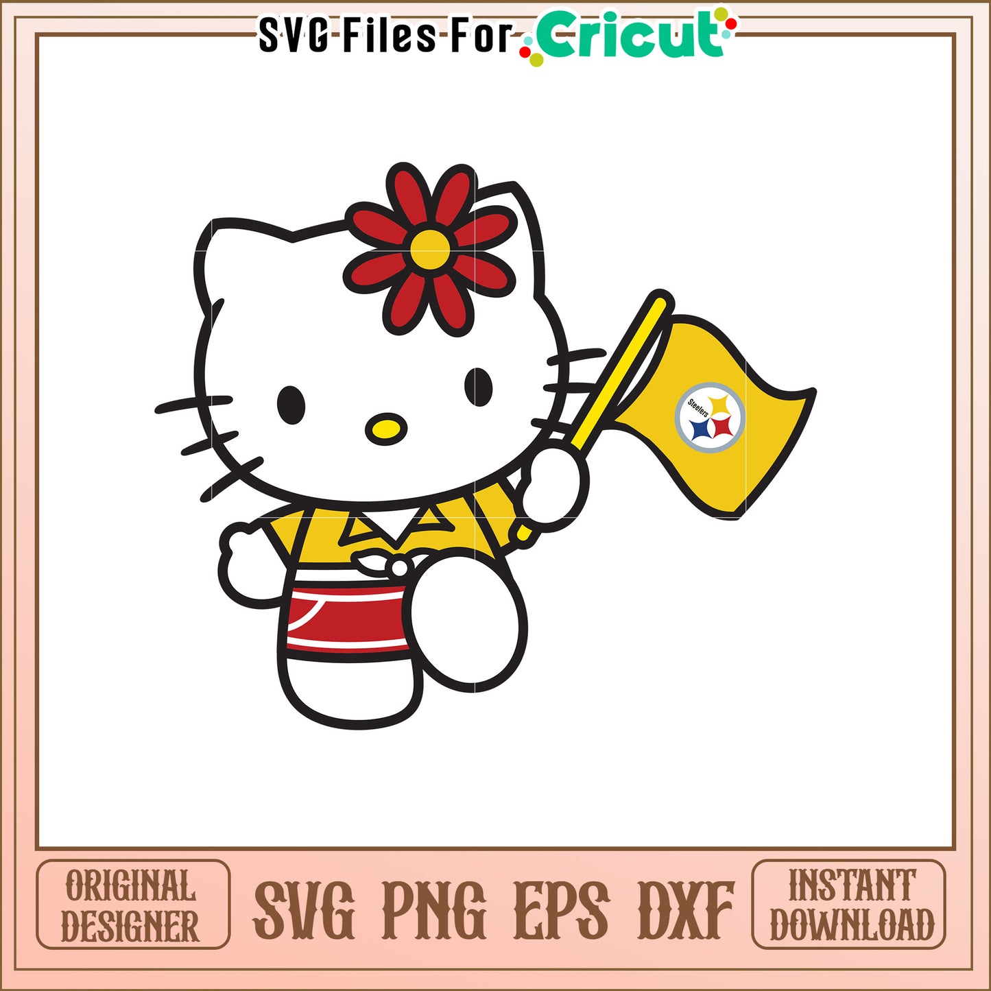 Hello Kitty SVG Design with Yellow Flag and Flower