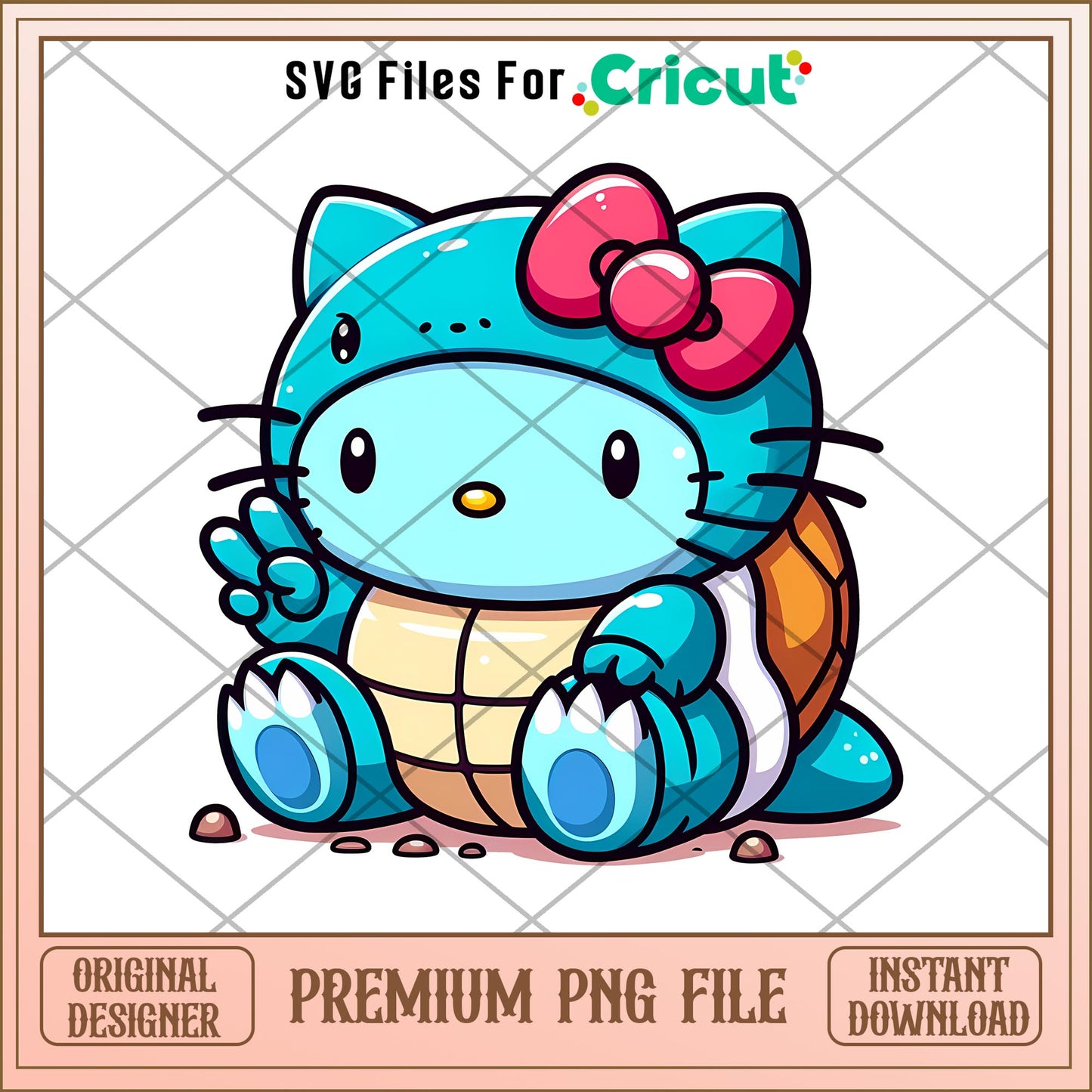 Hello Kitty Squirtle design png, pokemon png, digital download