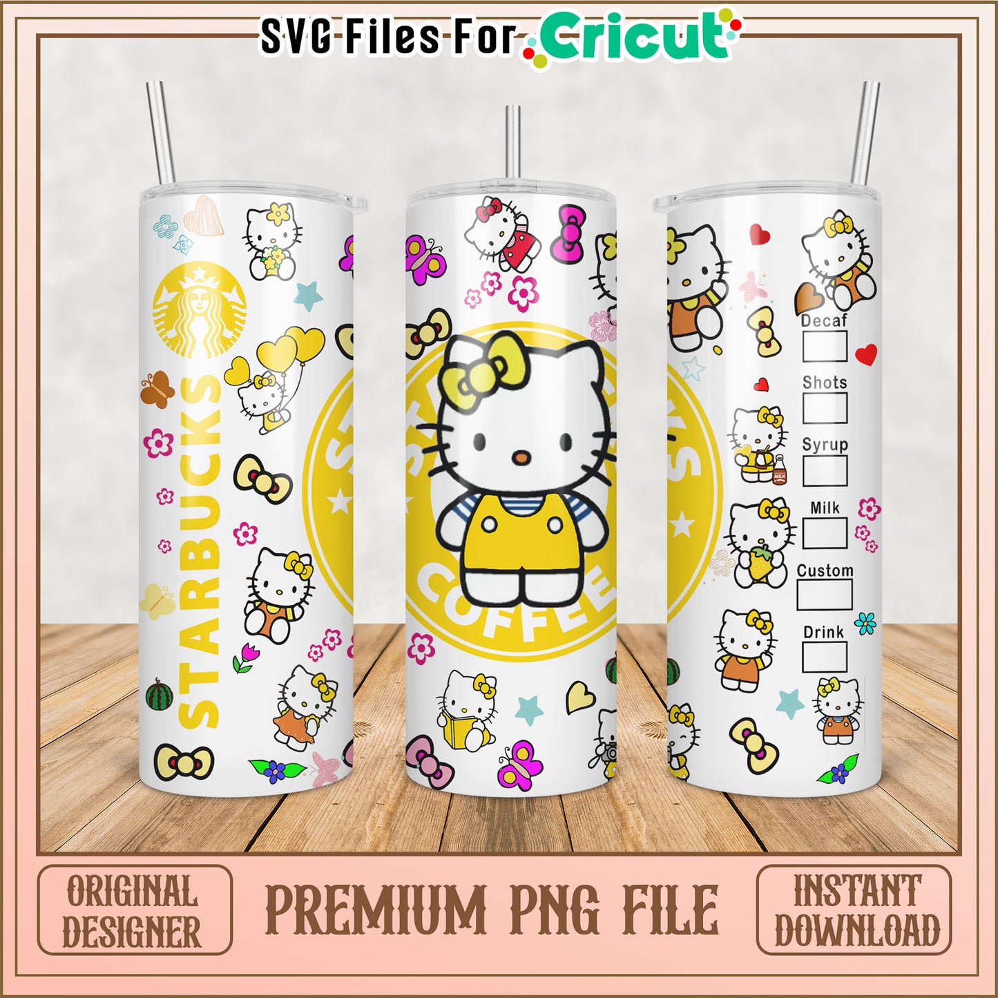 Hello Kitty Starbucks Tumbler Design PNG Instant Download File