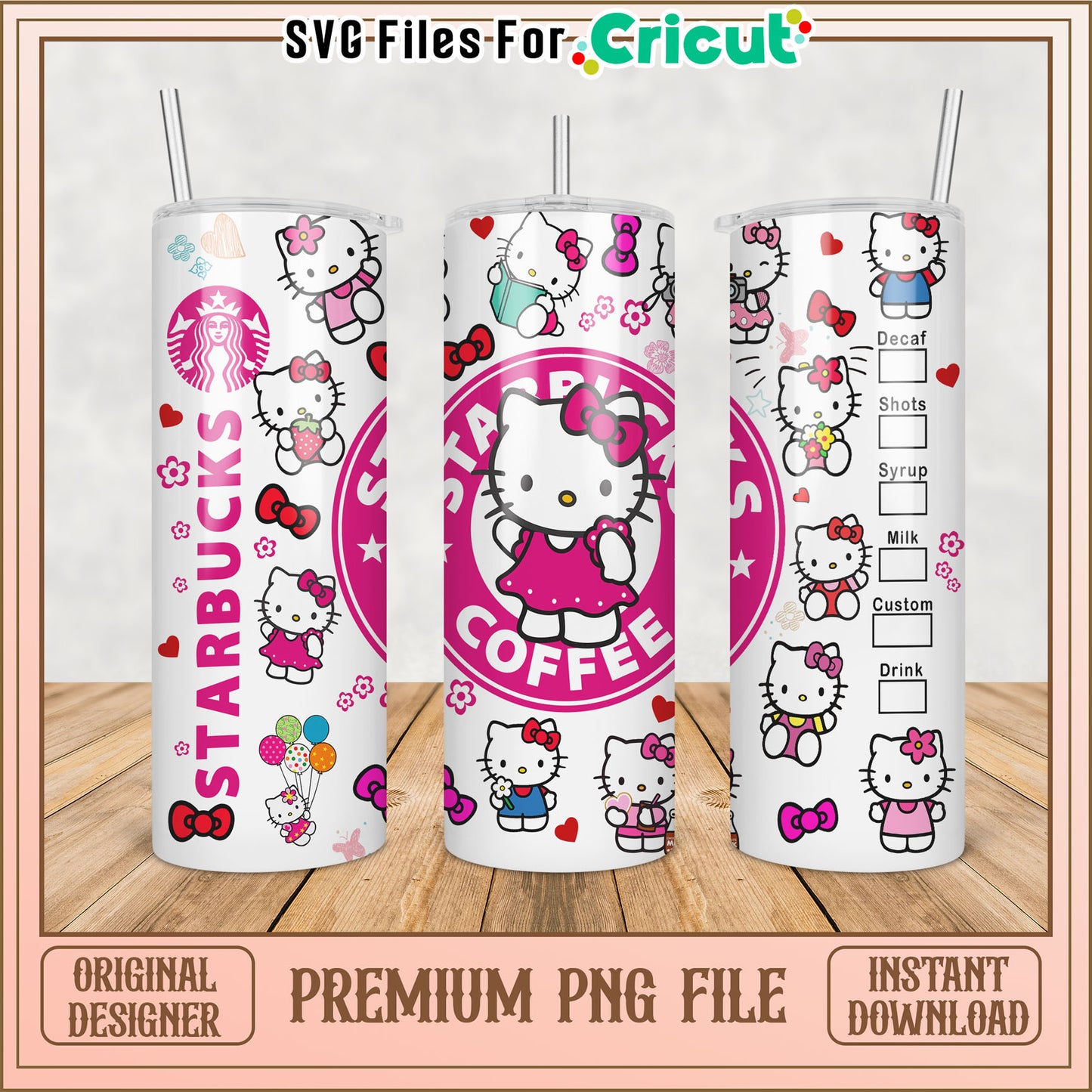 Hello Kitty Starbucks Tumbler PNG File for Cricut Instant Download