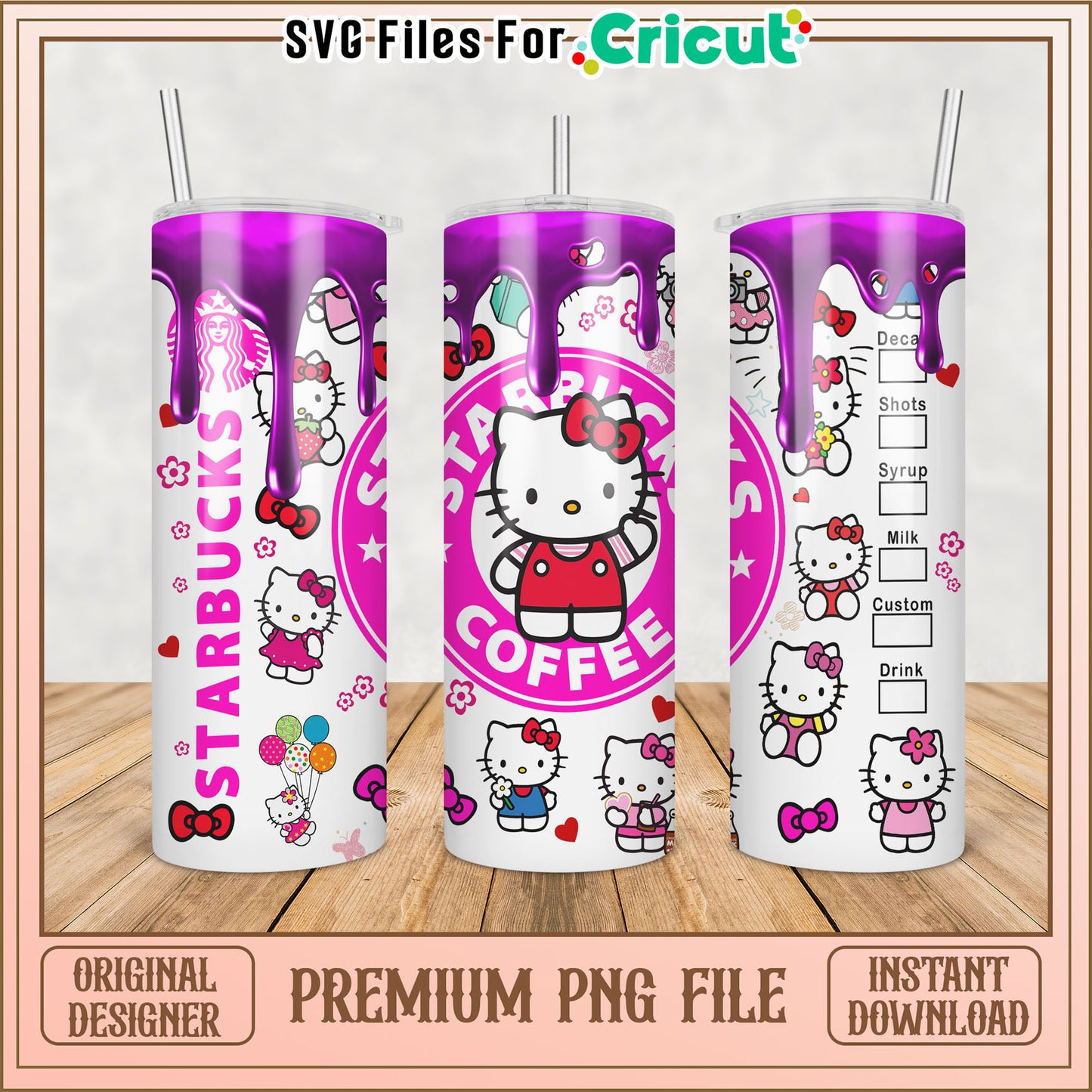 Hello Kitty Starbucks Tumbler PNG File for Cricut Projects