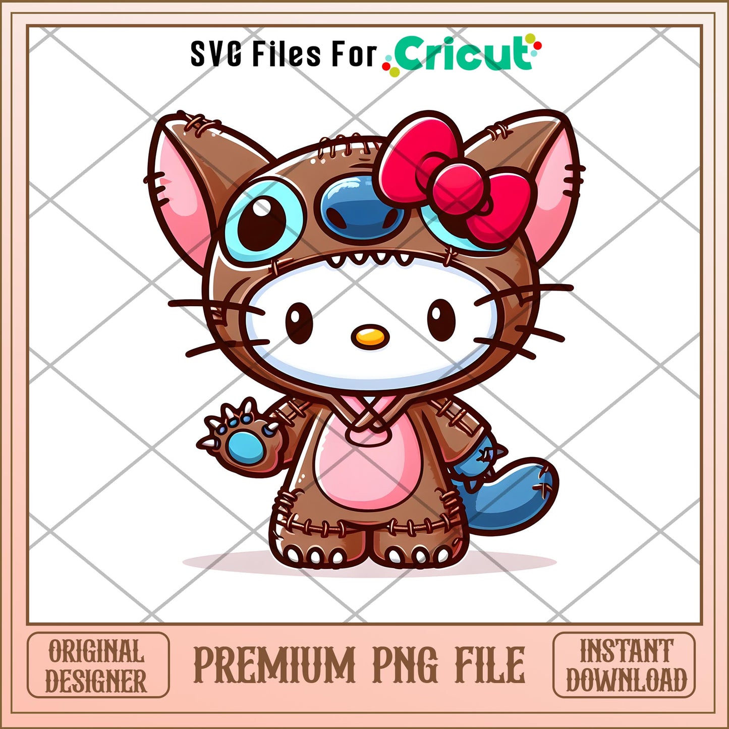 Hello Kitty Stitch brown png, Disney characters png, Digital Download