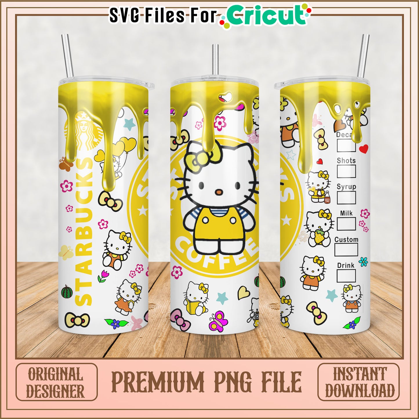Hello Kitty Tumbler Design PNG for Coffee Lovers and Cricut Users